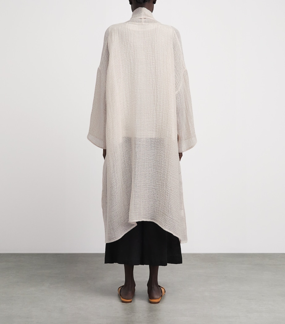 Eskandar Womens Linen-Blend Longline Cardigan Natural Image 5