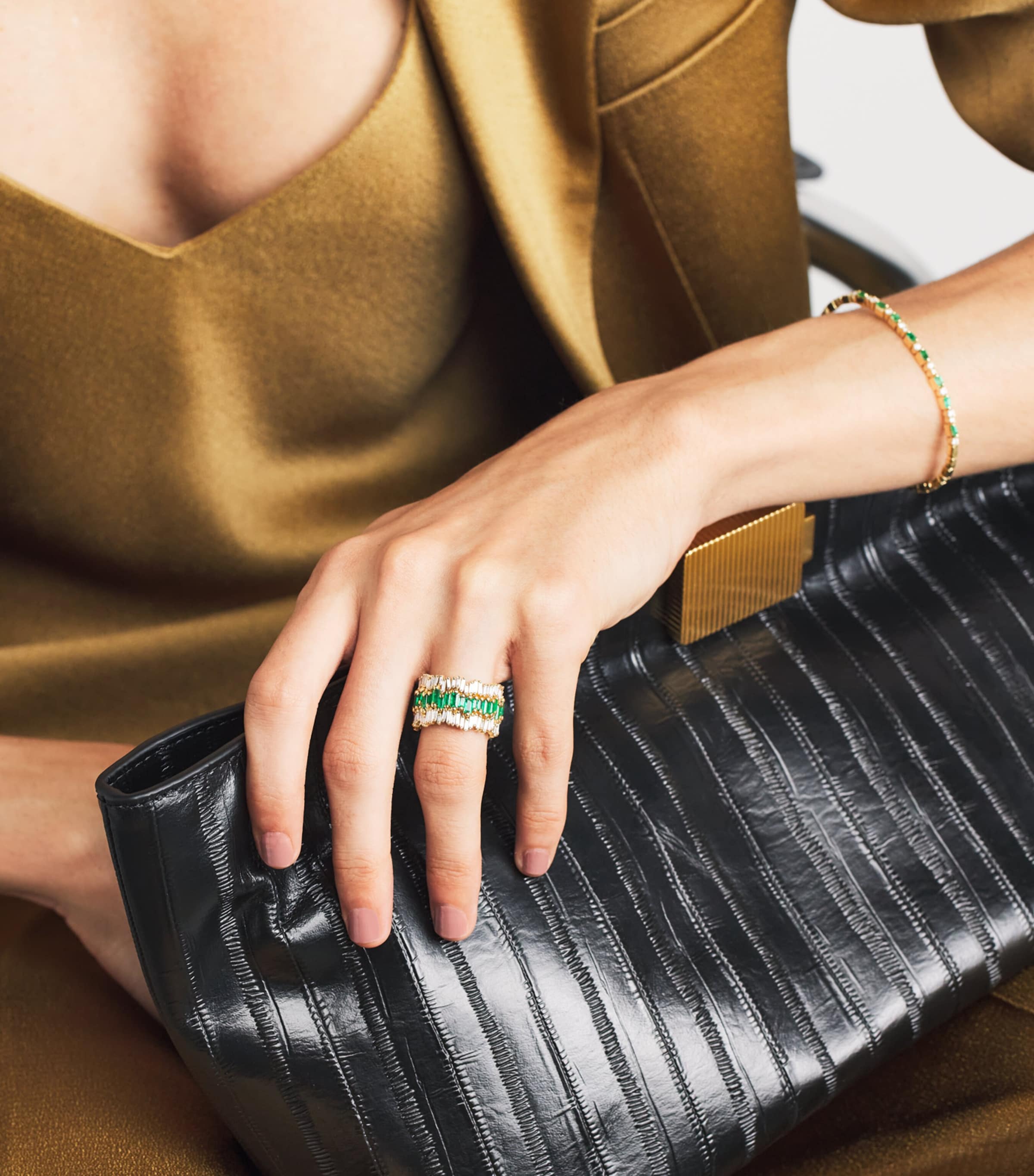 Suzanne Kalan Yellow Gold, Diamond and Emerald Triple Stack Eternity Band Yg/emer Image 4