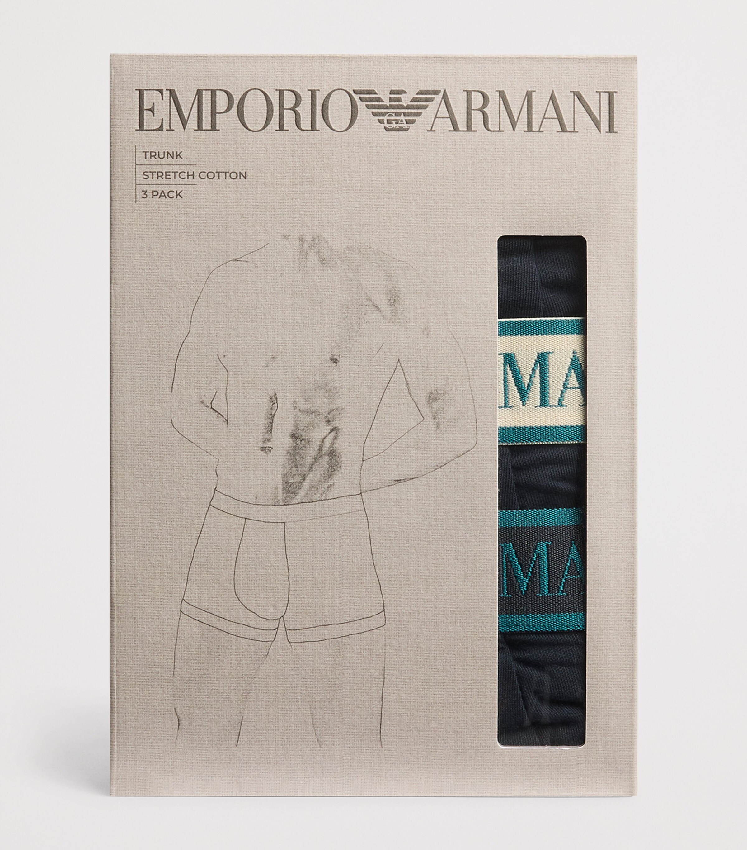 Emporio Armani Mens Stretch-Cotton Logo Trunks (Pack of 3) Blu/blu/b Image 4