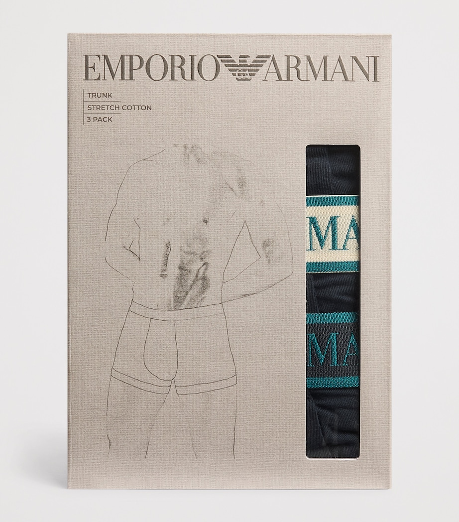 Emporio Armani Mens Stretch-Cotton Logo Trunks (Pack of 3) Blu/blu/b Image 4