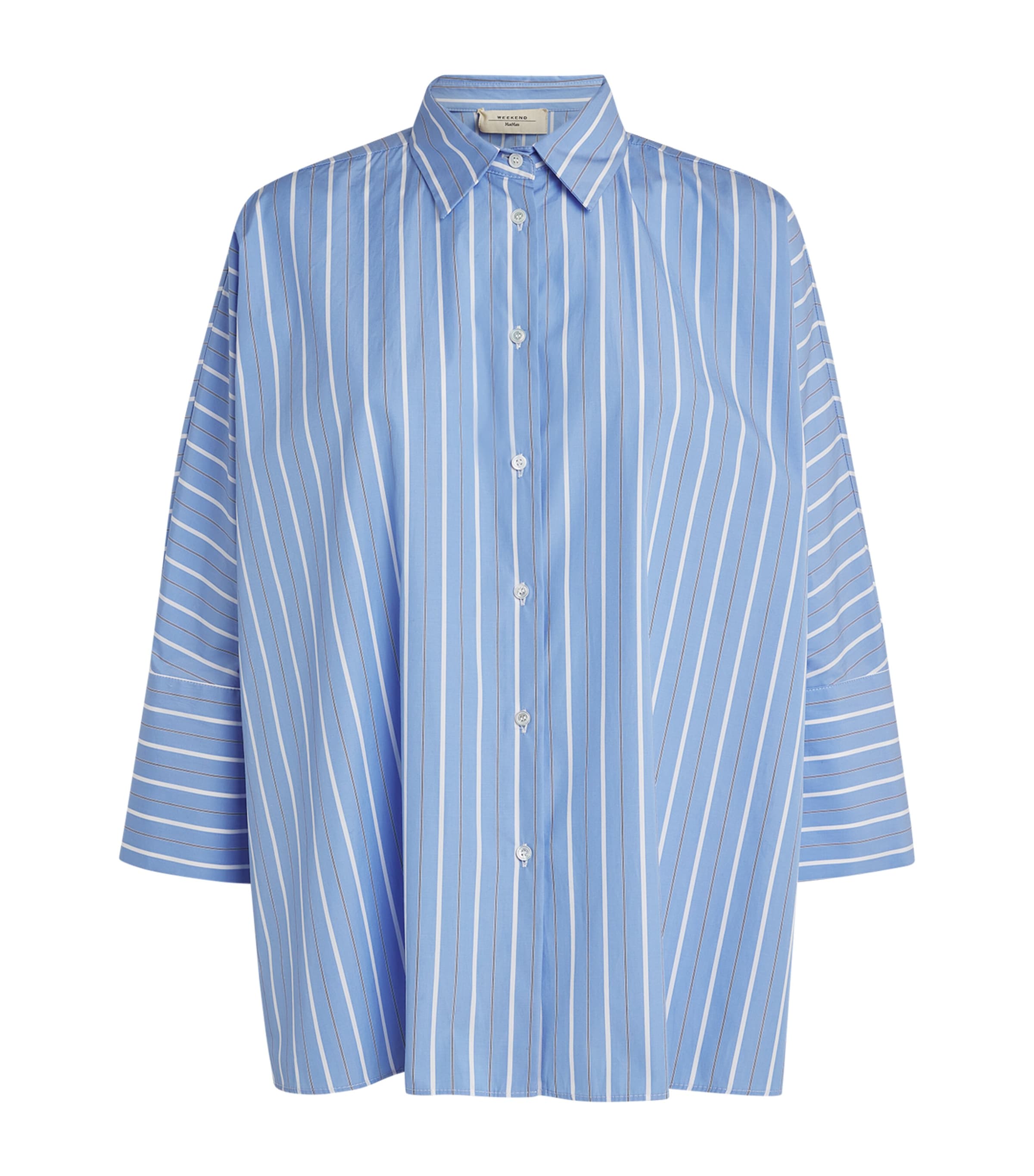 Weekend Max Mara Oversized Striped Cotton Poplin Shirt In Brown