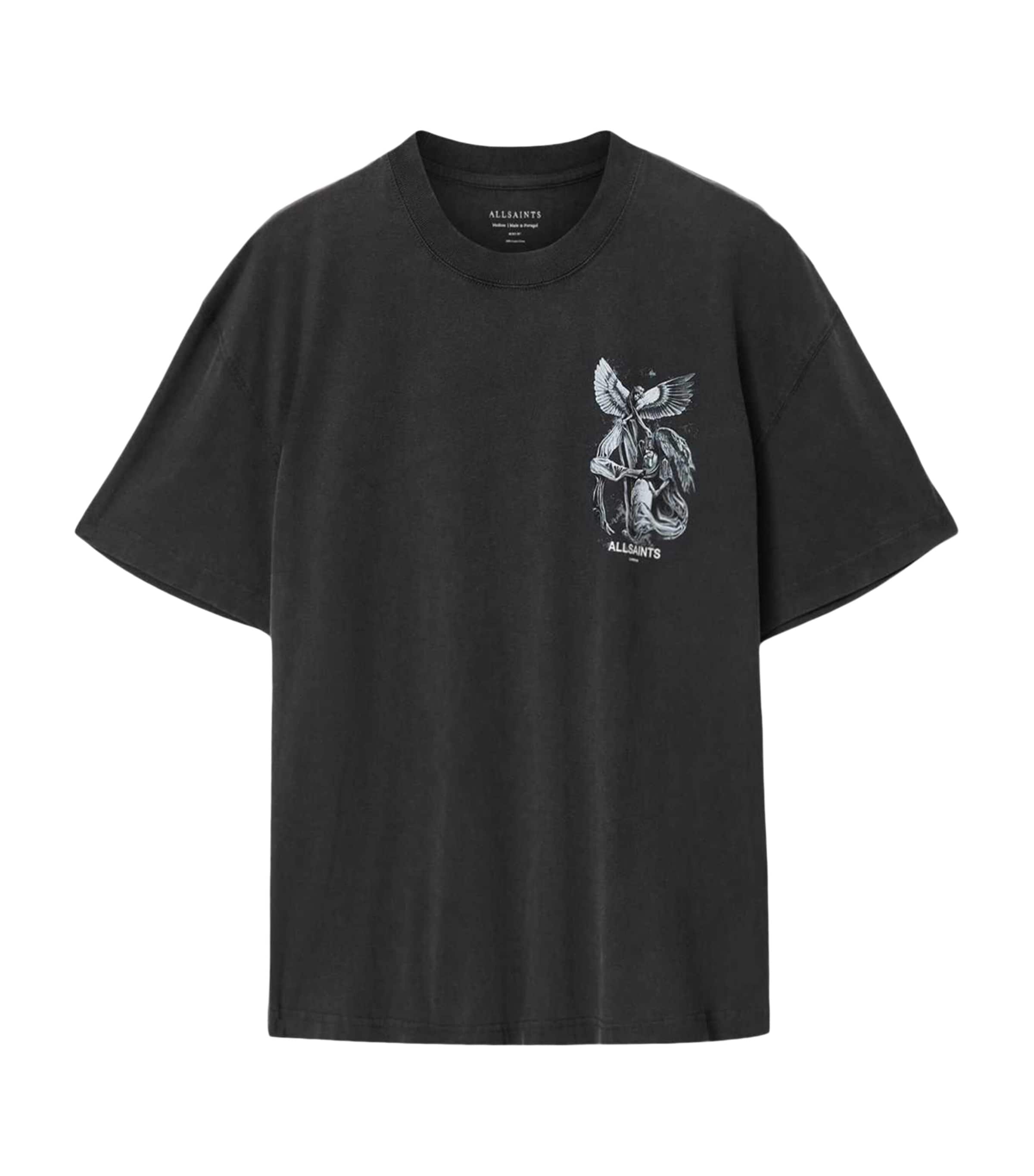 AllSaints Mens Angel-Print Seraph T-Shirt Washed Black Image 1