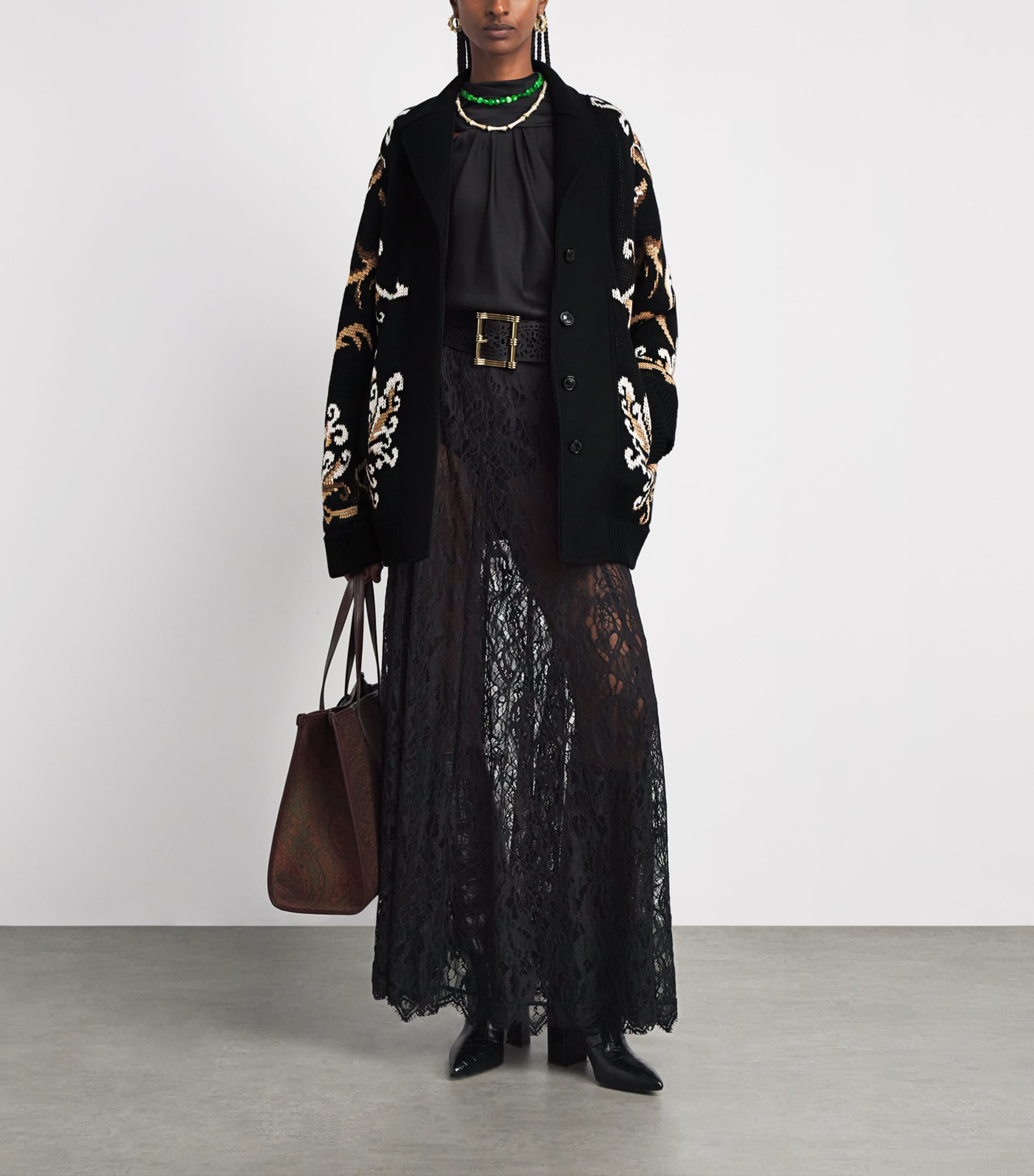 Etro Womens Wool Jacquard Blazer Black Image 2