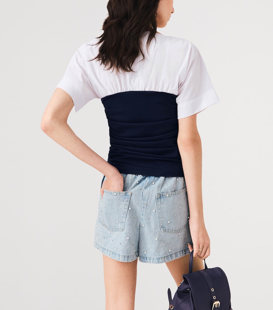 Maje Womens Cotton Gathered T-Shirt White/navy Image 4