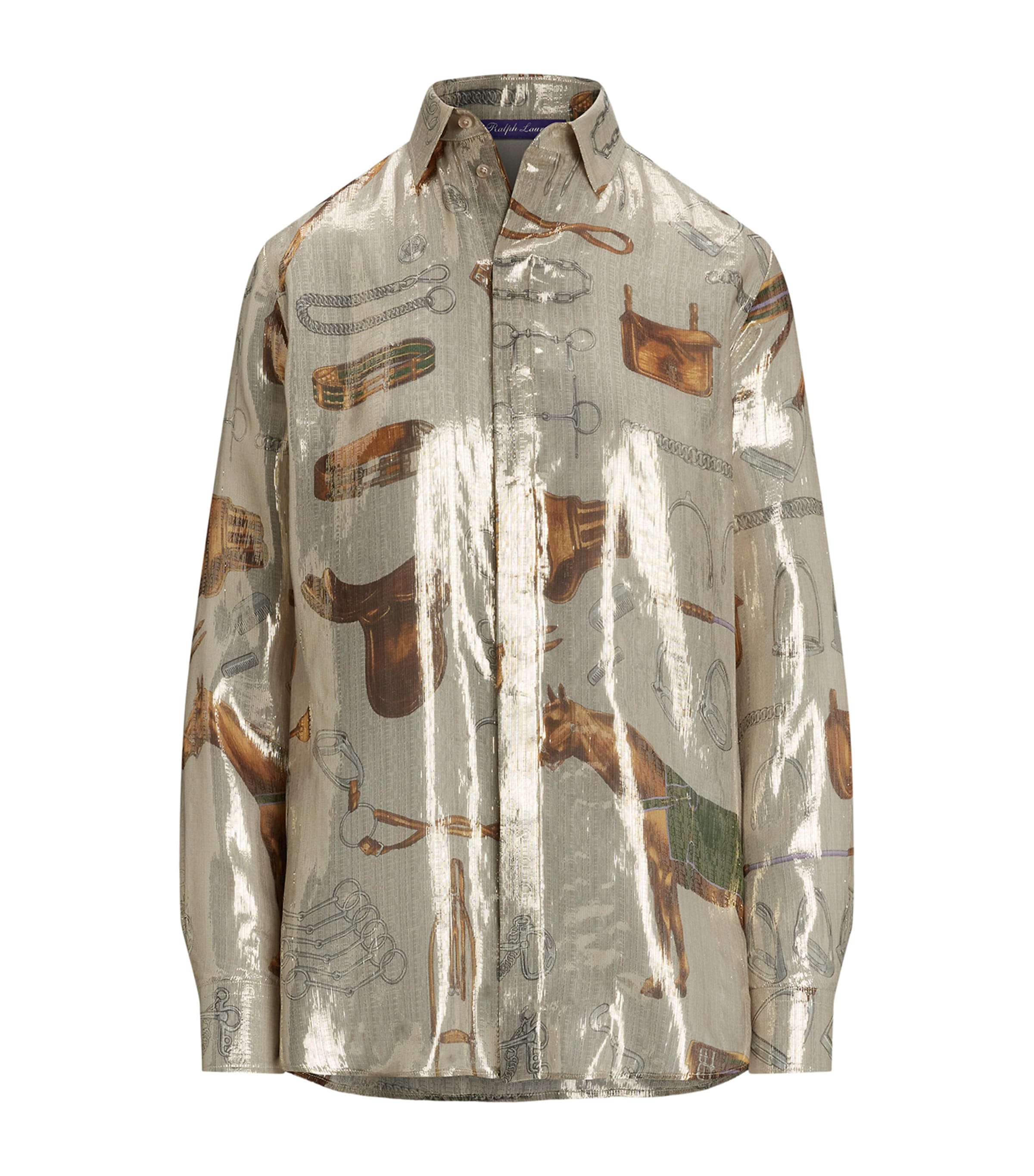 Ralph Lauren Evelina Equestrian Metallic Silk Shirt