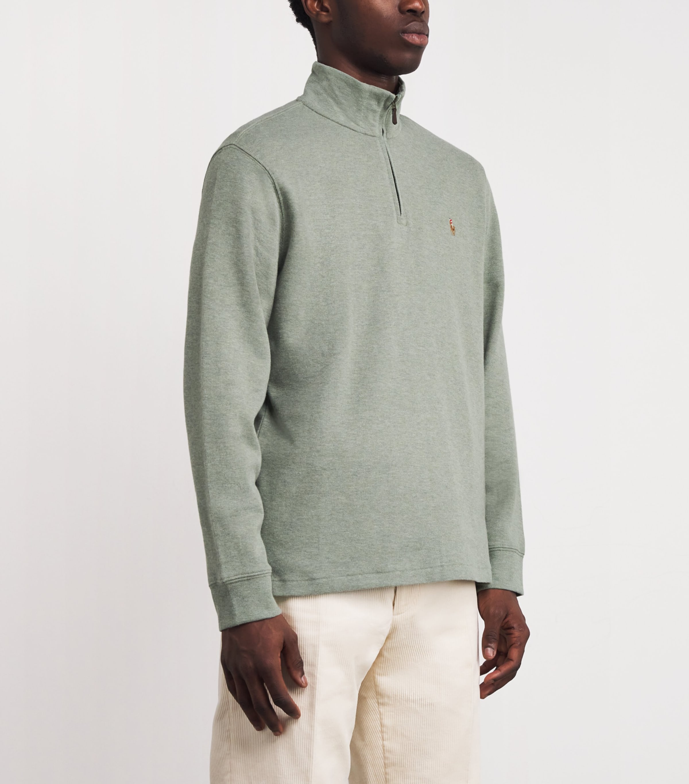 Cotton Logo Quarter-Zip Sweater GREEN HEATHER Image 3
