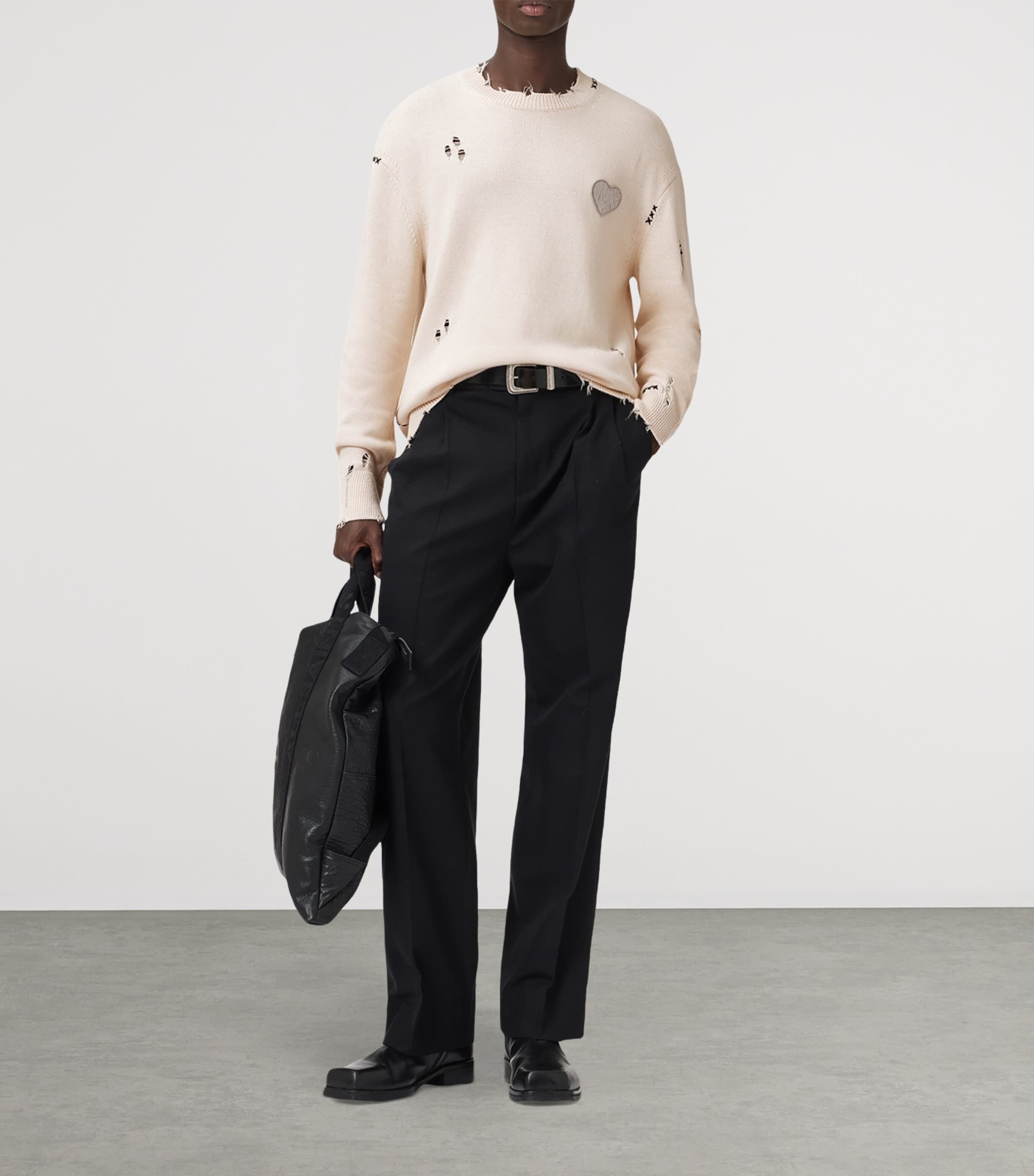 Cotton Theo Distressed Sweatshirt ECRU WHITE Image 3