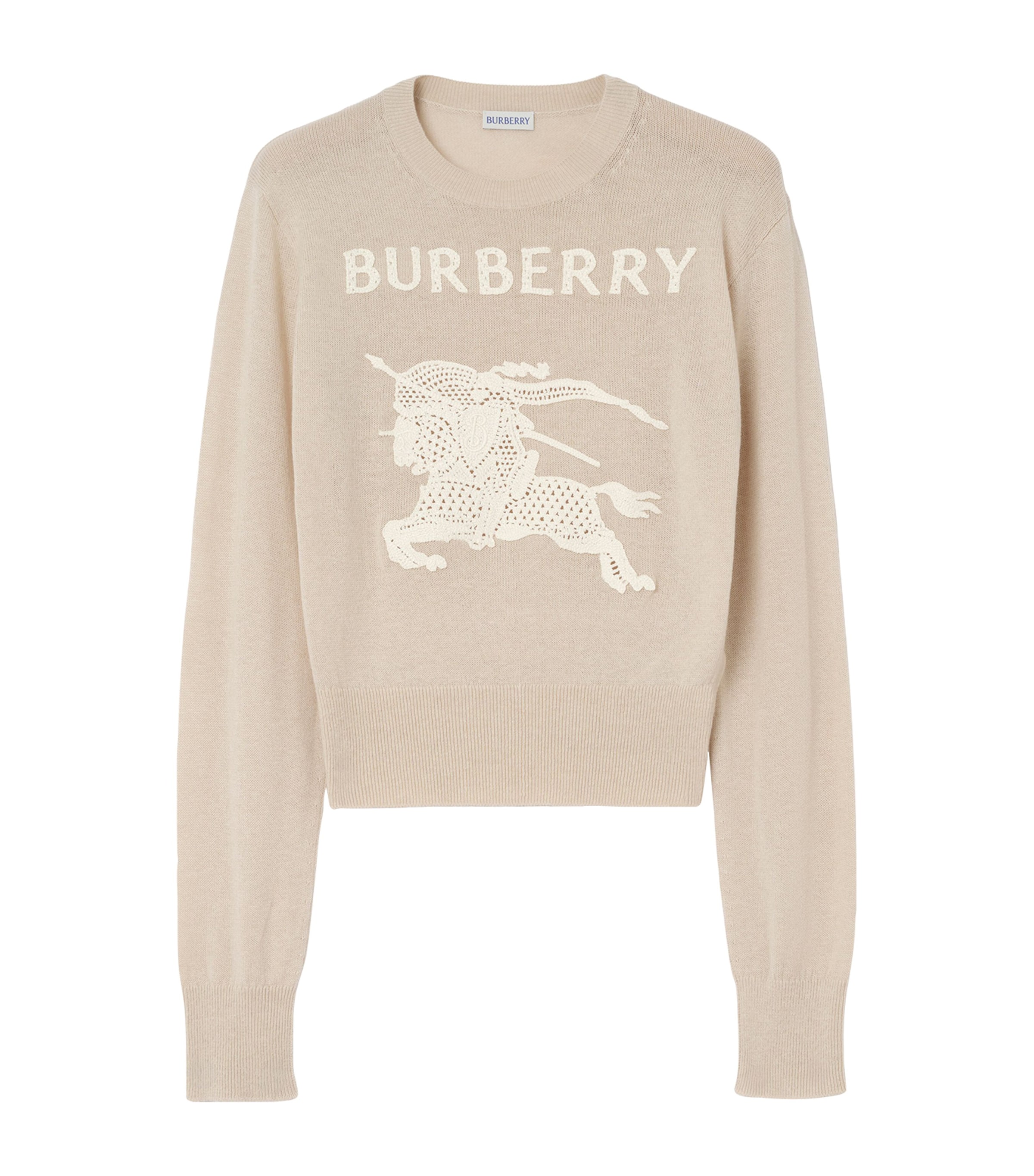 Burberry Womens Wool-Cotton Crochet EKD Sweater Easel Beige Image 1