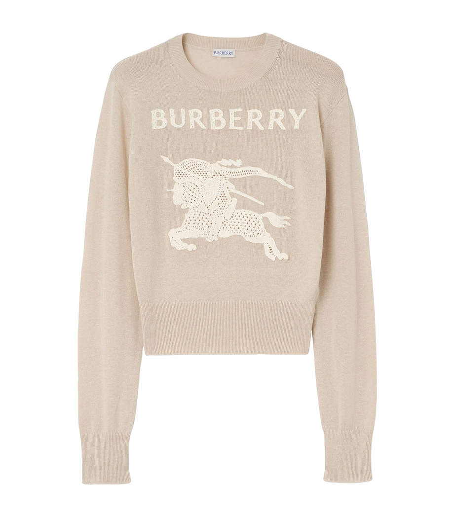 Burberry Womens Wool-Cotton Crochet EKD Sweater Easel Beige Image 1