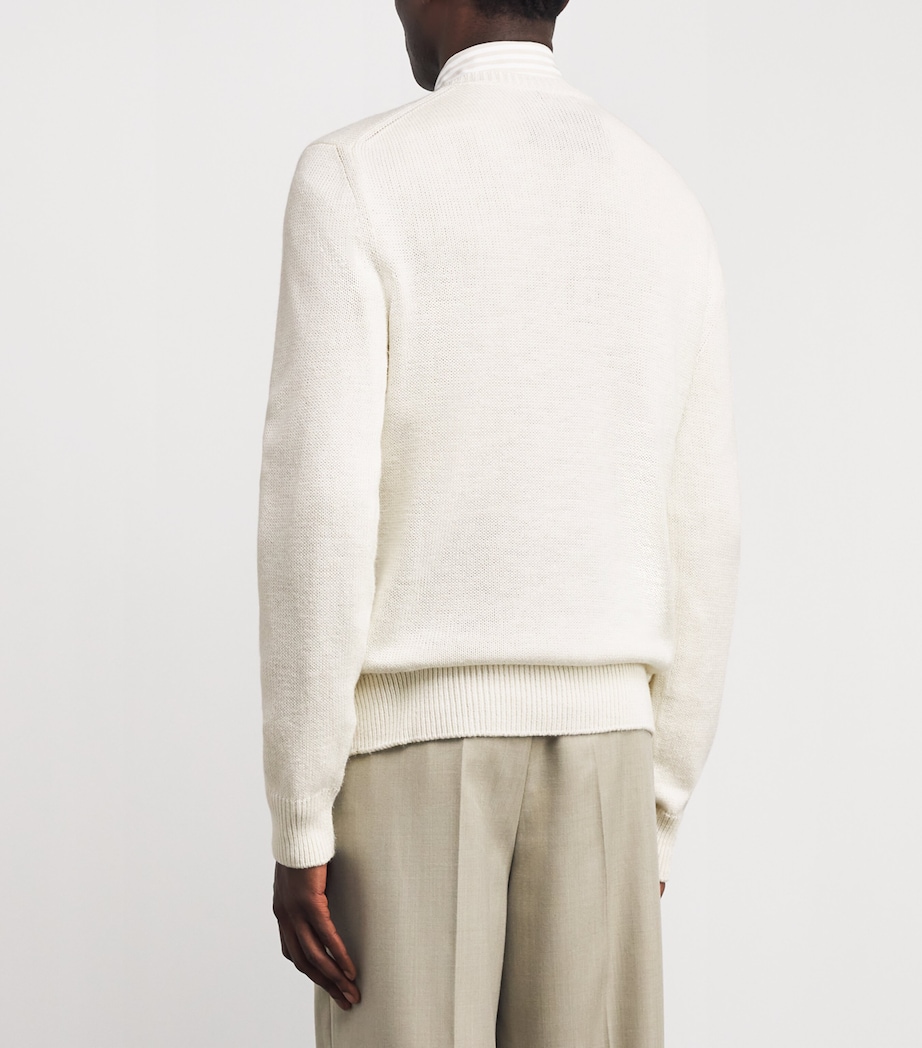 Ralph Lauren Purple Label Mens Silk-Linen Polo Bear Sweater Classic Cream Image 5