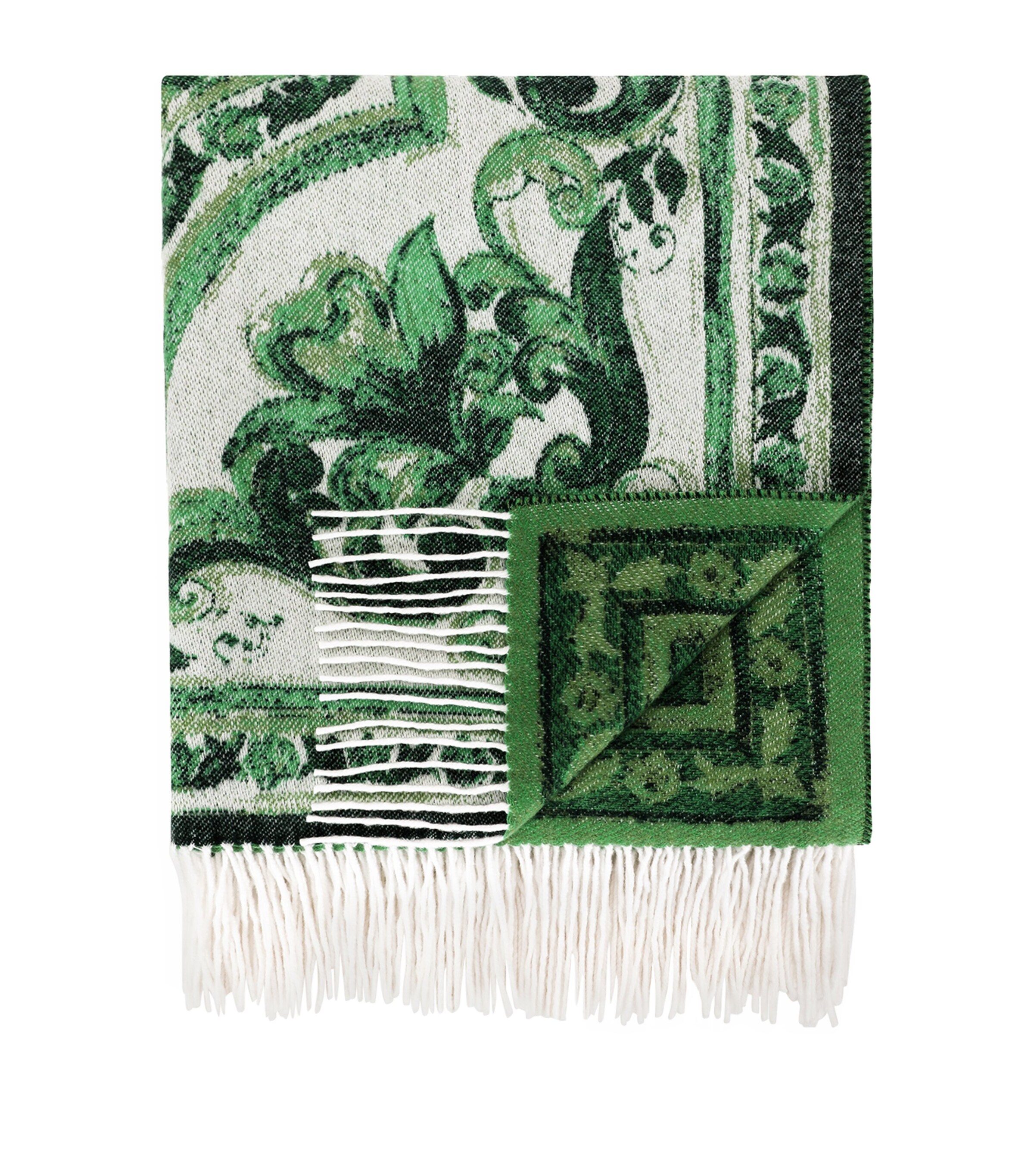 Dolce&Gabbana Casa Cashmere Verde Maiolica Fringe Throw (140cm x 180cm) Verde Maiolica Image 2
