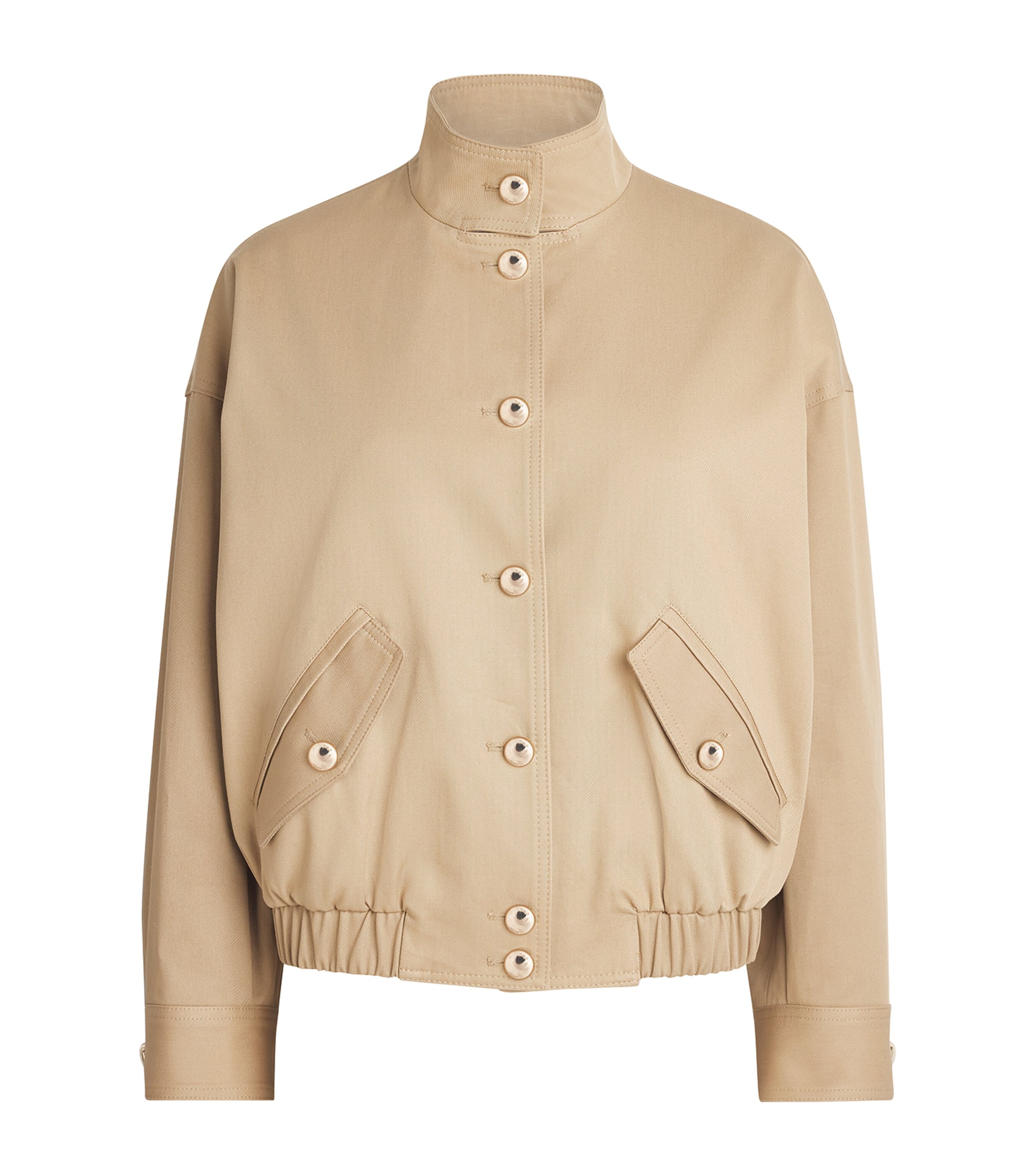 Maje Womens Cotton High-Neck Bomber Jacket Mastic Beige Image 1