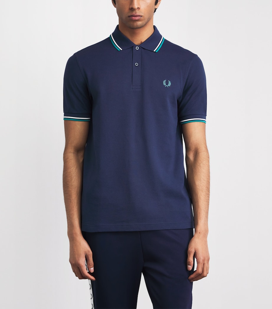 Fred Perry Mens Twin Tipped Polo Shirt Tnsbl/snwht/dpmt Image 4