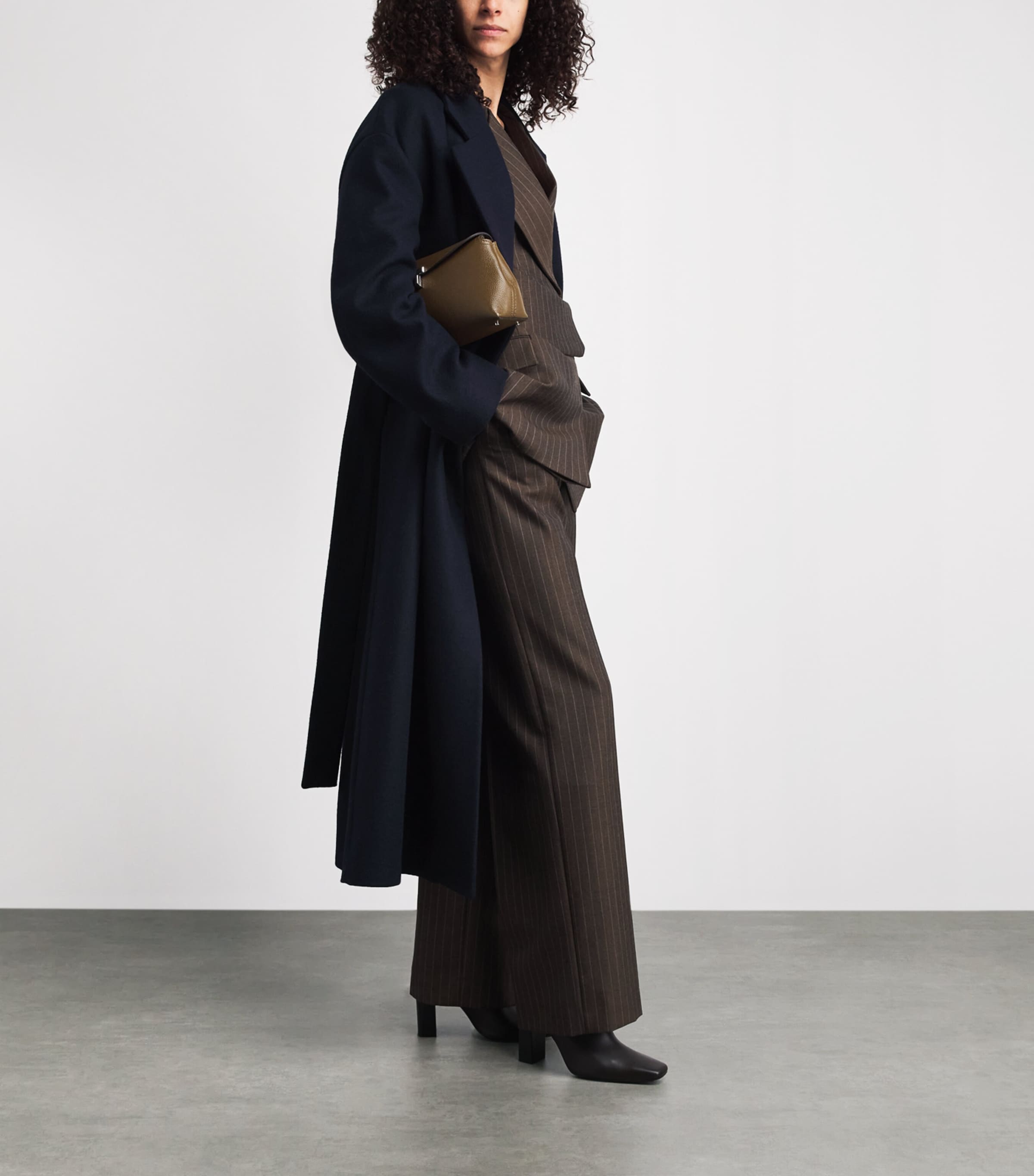 Laura Pitharas Womens Wool Grandad Wrap Coat Navy Image 2