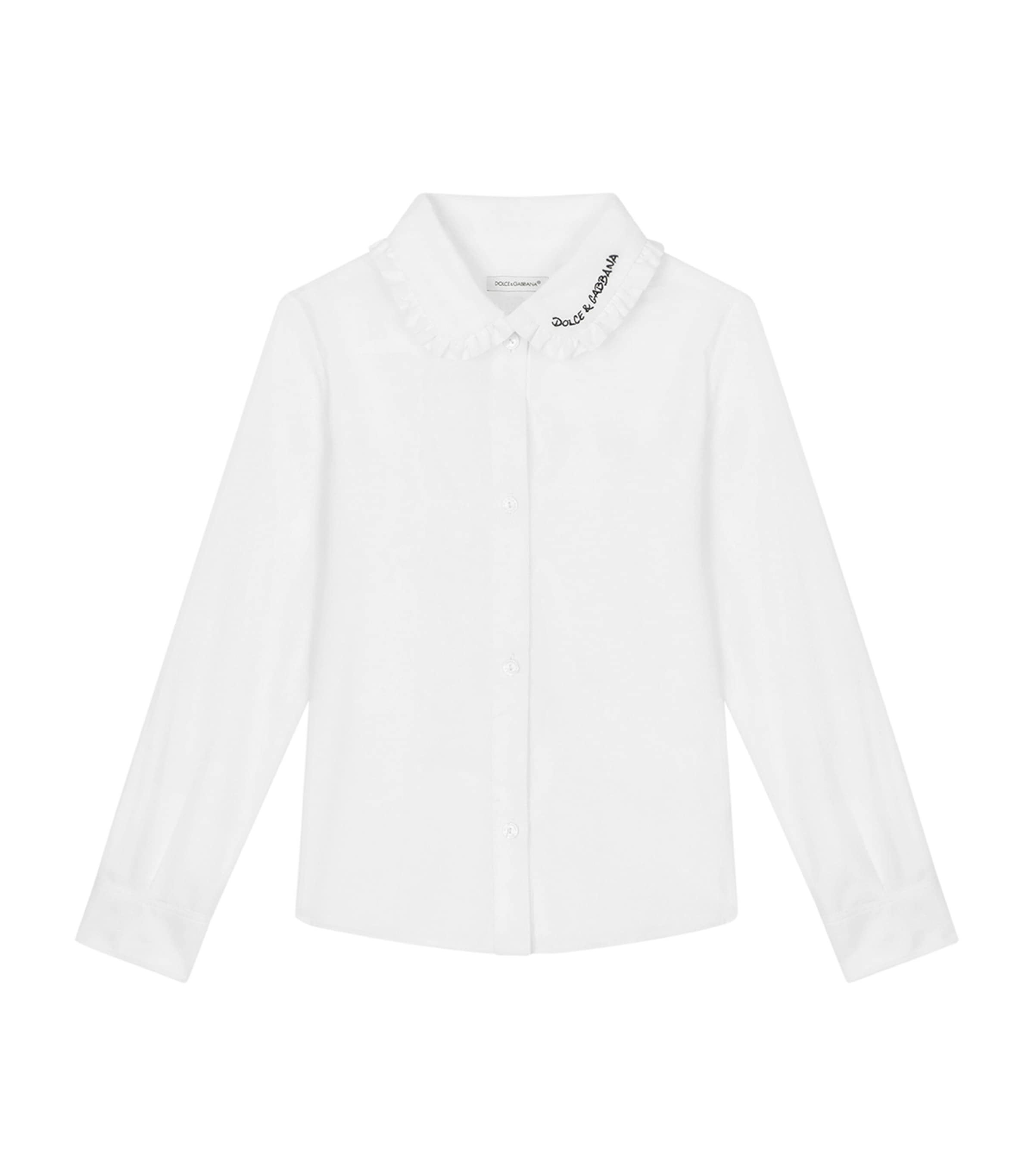 Dolce & Gabbana Kids' Logo-embroidered Long-sleeve Shirt In White