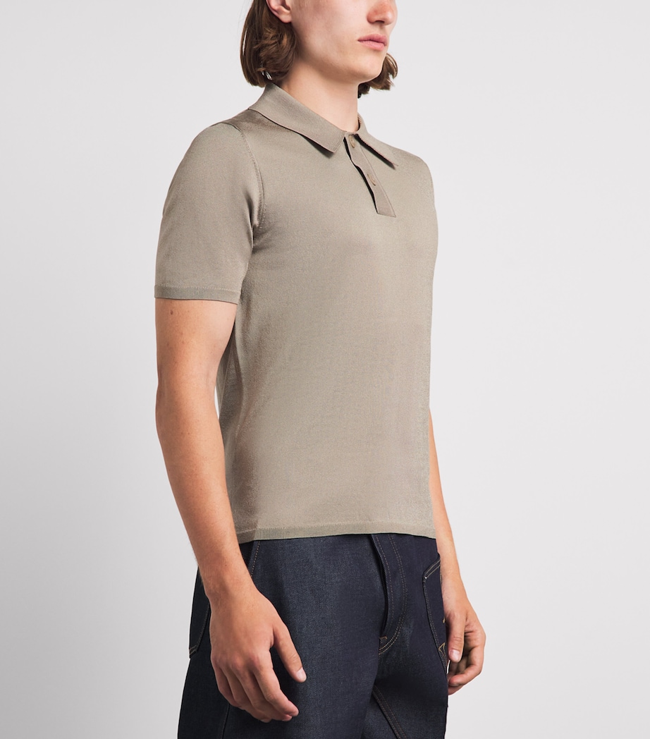 Sandro Paris Mens Knitted Polo Shirt Light Taupe Image 4