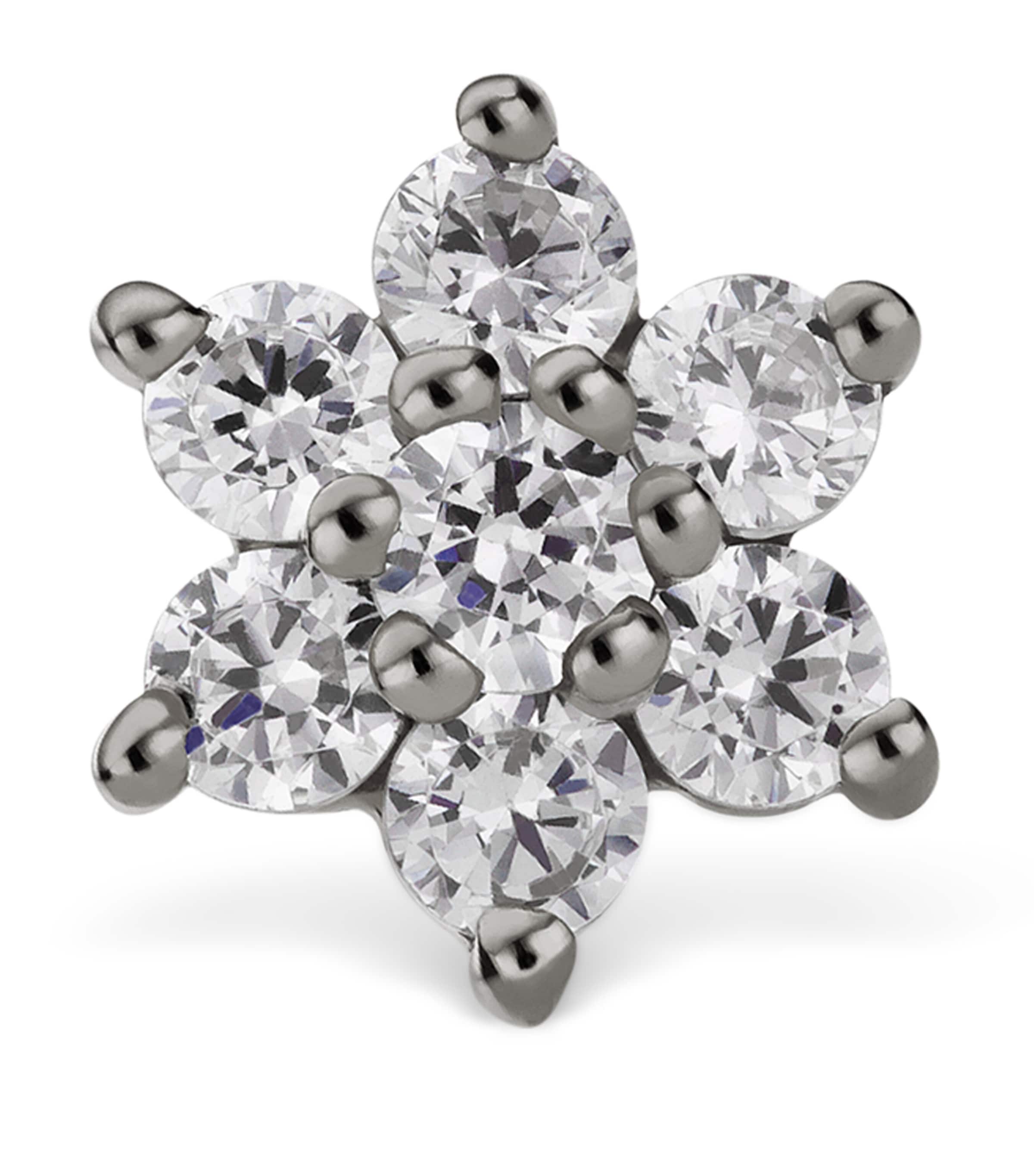 White Gold and Diamond Flower Threaded Stud Earring (5.5mm) WHITE GOLD Image 3