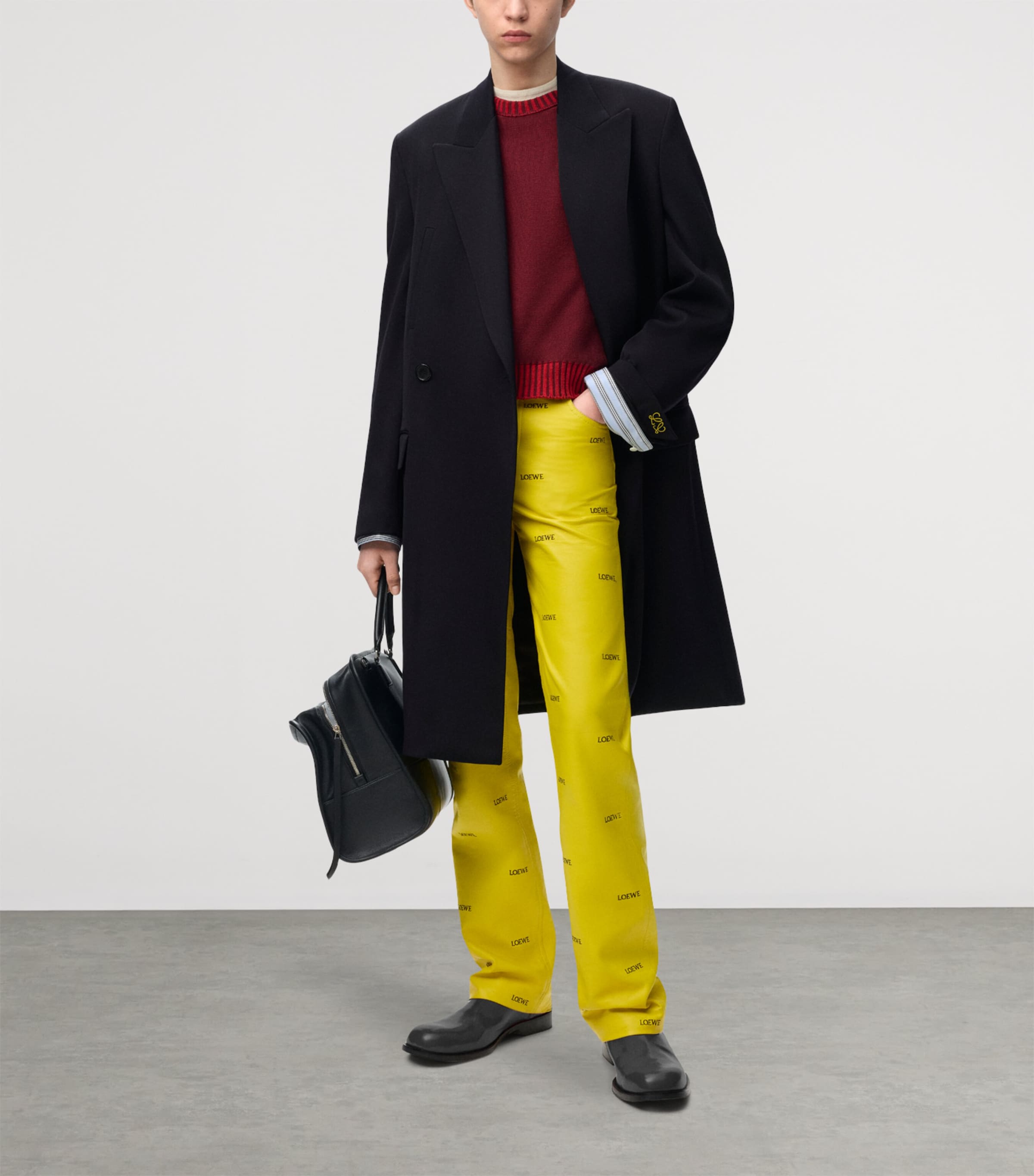 LOEWE Mens Wool-Blend Double-Breasted Coat Dark Navy Image 2