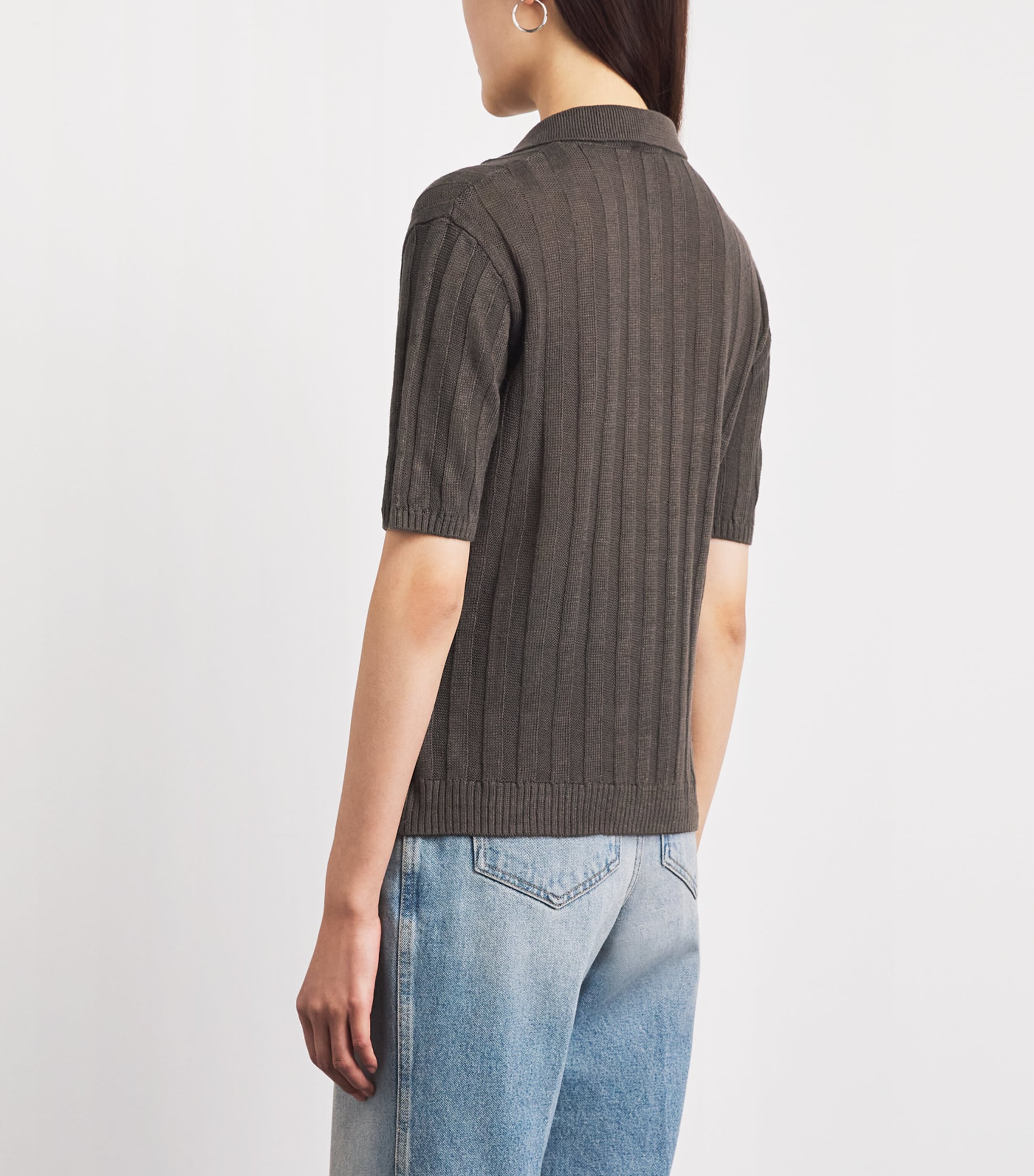MM Womens Linen Ribbed Polo Sweater Dark Bown Image 5