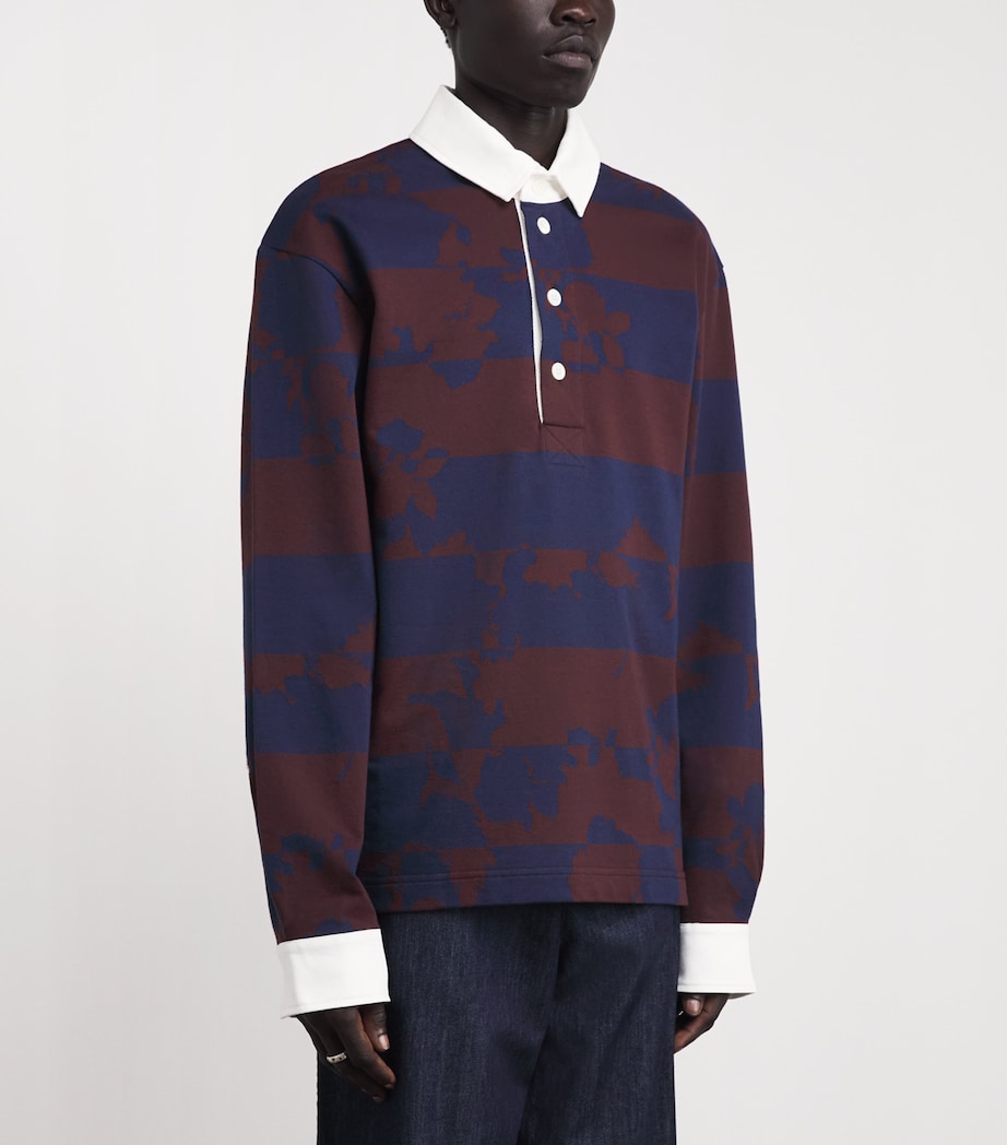 DRIES VAN NOTEN Mens Cotton Floral Stripe Rugby Shirt Burgundy Image 4