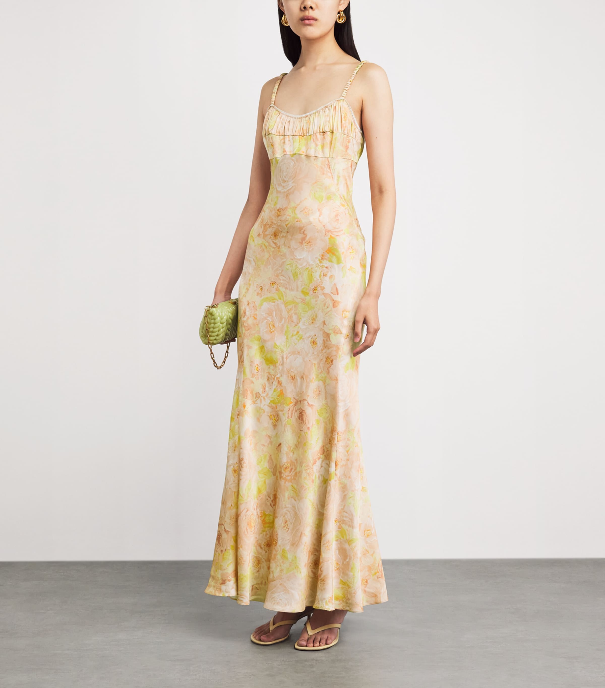 Sandro Paris Womens Satin Floral Maxi Dress Pink / Green Image 2