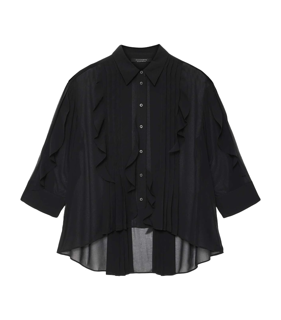 AllSaints Womens Chiffon Frill-Trim Minna Shirt Black Image 1