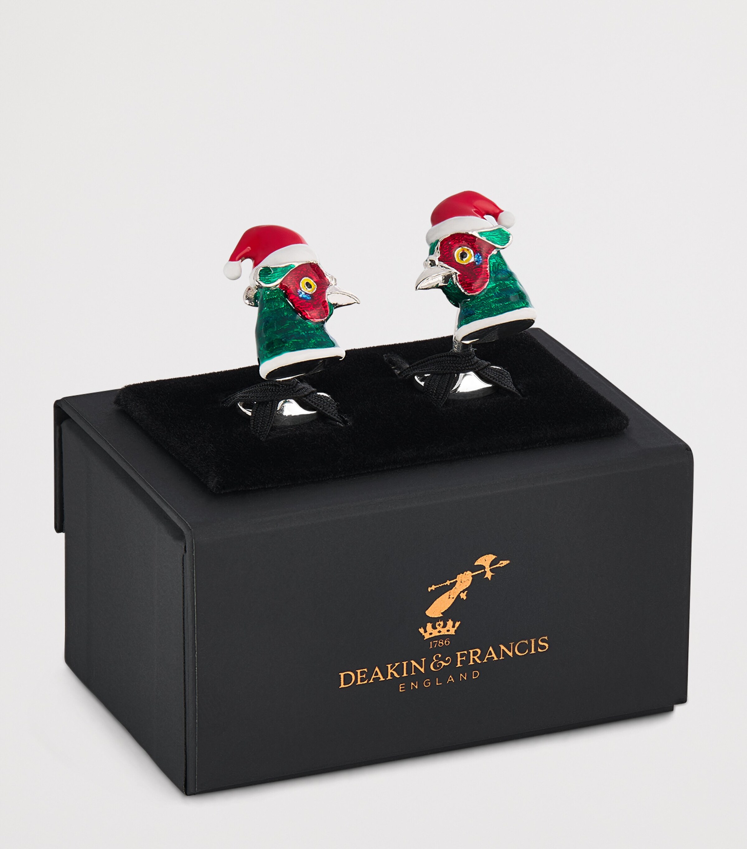 Deakin & Francis Sterling Silver Christmas Pheasant Cufflinks Green Image 3
