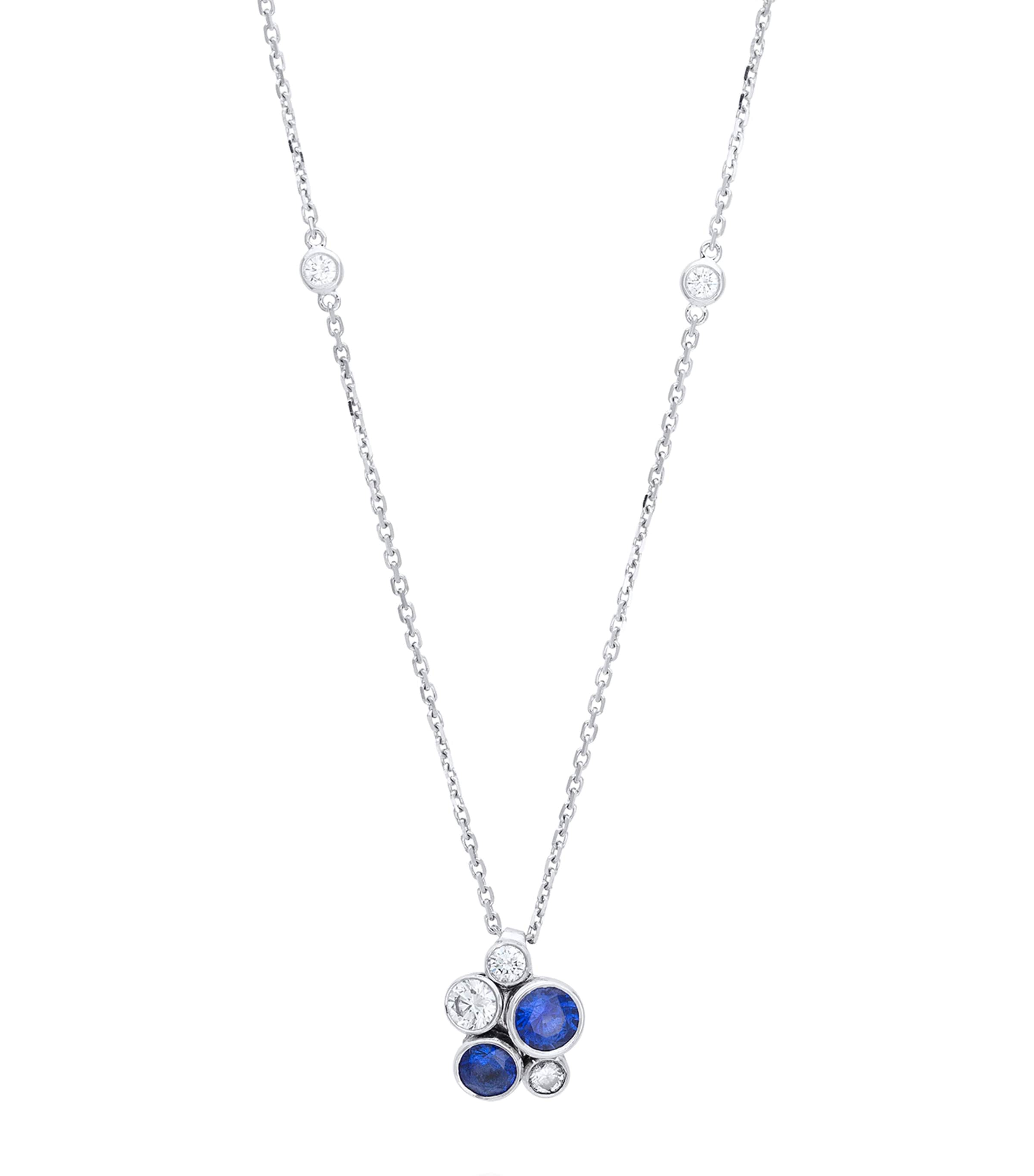 Shop Boodles Platinum, Diamond And Sapphire Raindance Necklace In Silver