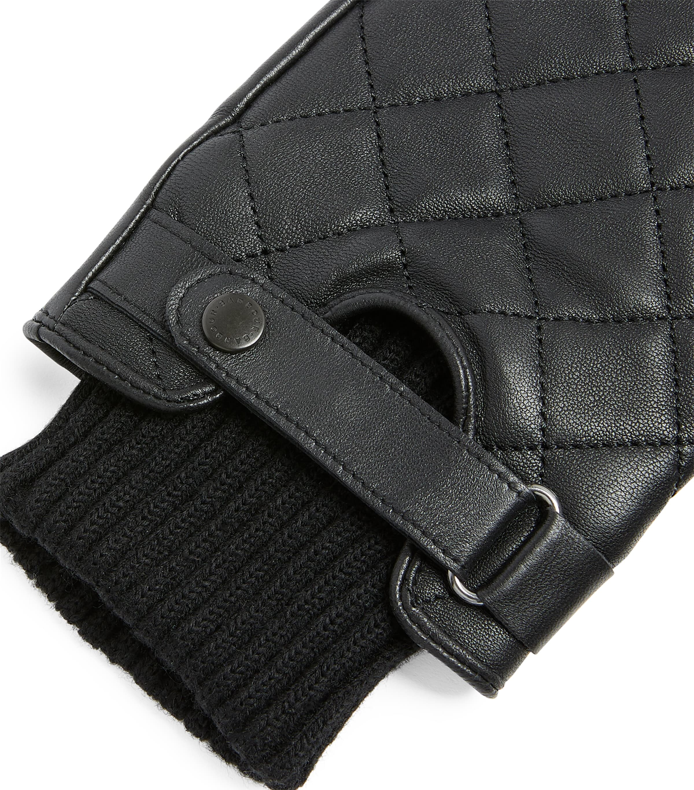 Barbour Quilted Leather Gloves Black Image 2