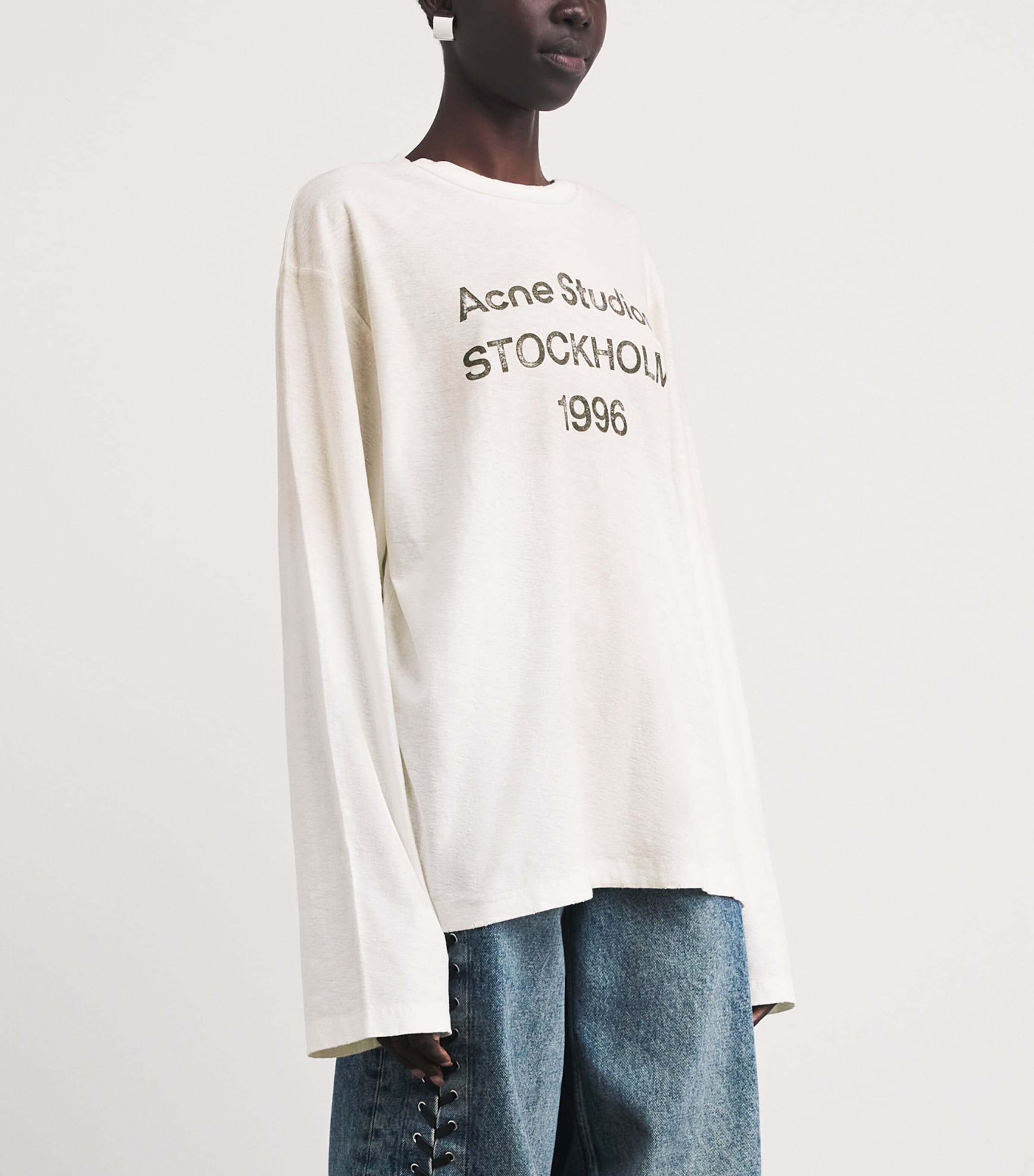 Acne Studios Womens Cotton-Blend Logo Relaxed T-Shirt Dusty White Image 4