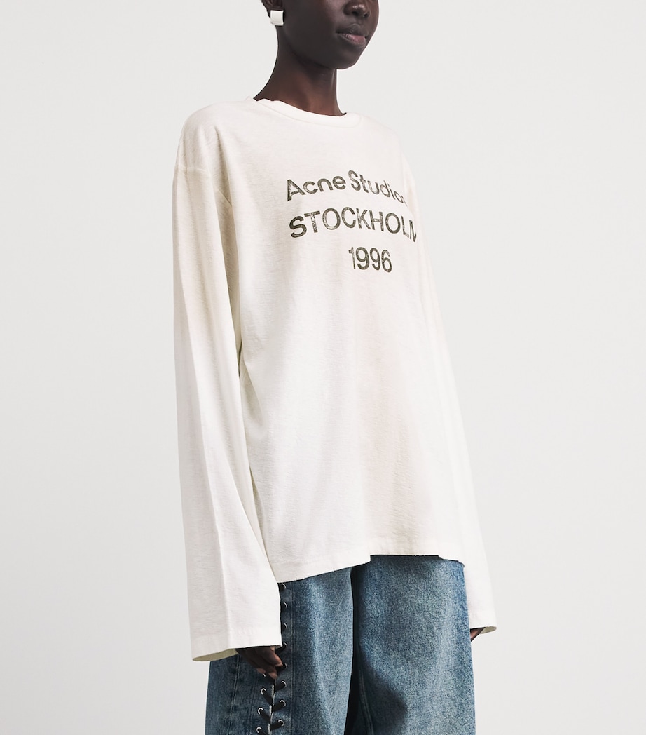 Acne Studios Womens Cotton-Blend Logo Relaxed T-Shirt Dusty White Image 4
