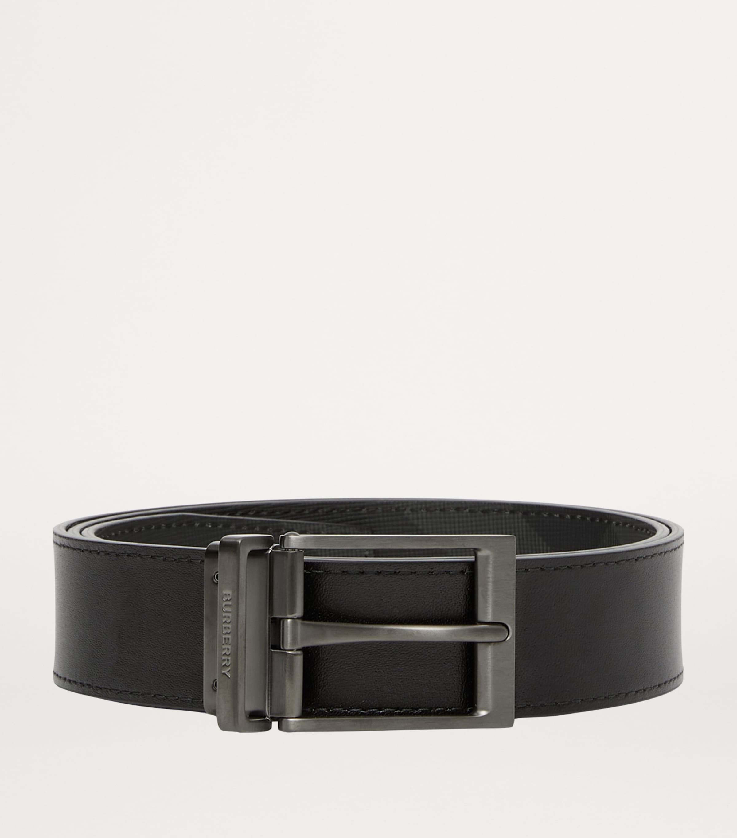 Leather and Check Reversible Belt CHARCOAL/GRAPHITE Image 8