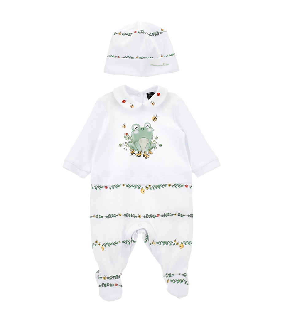 Cotton Frog Print All-In-One & Hat (1-9 Months) BIANCO+MULTICOLOR Image 1