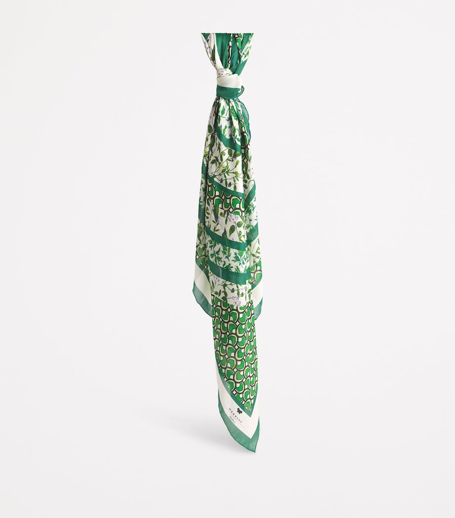 Modal-Silk Patterned Stole Scarf GREEN Image 3