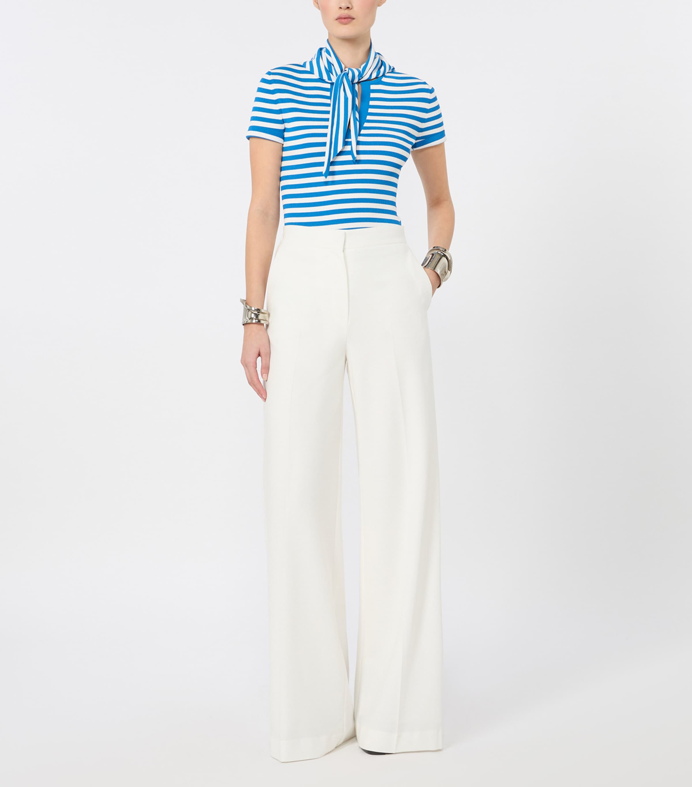 Max Mara Womens Scarf-Detail Stripe T-Shirt White Image 2