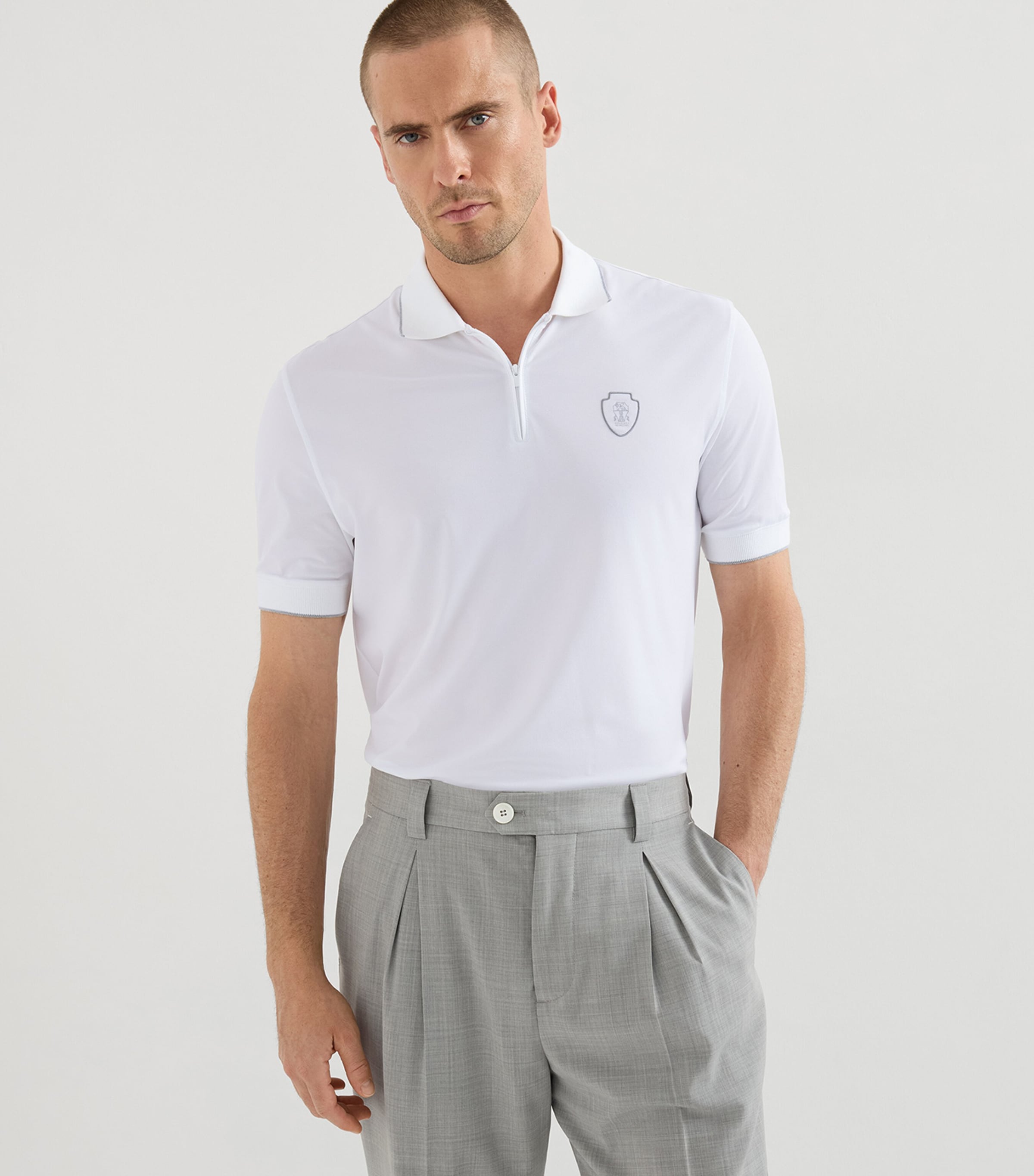 Brunello Cucinelli Mens Technical Crest Zip-Up Polo Shirt Image 4