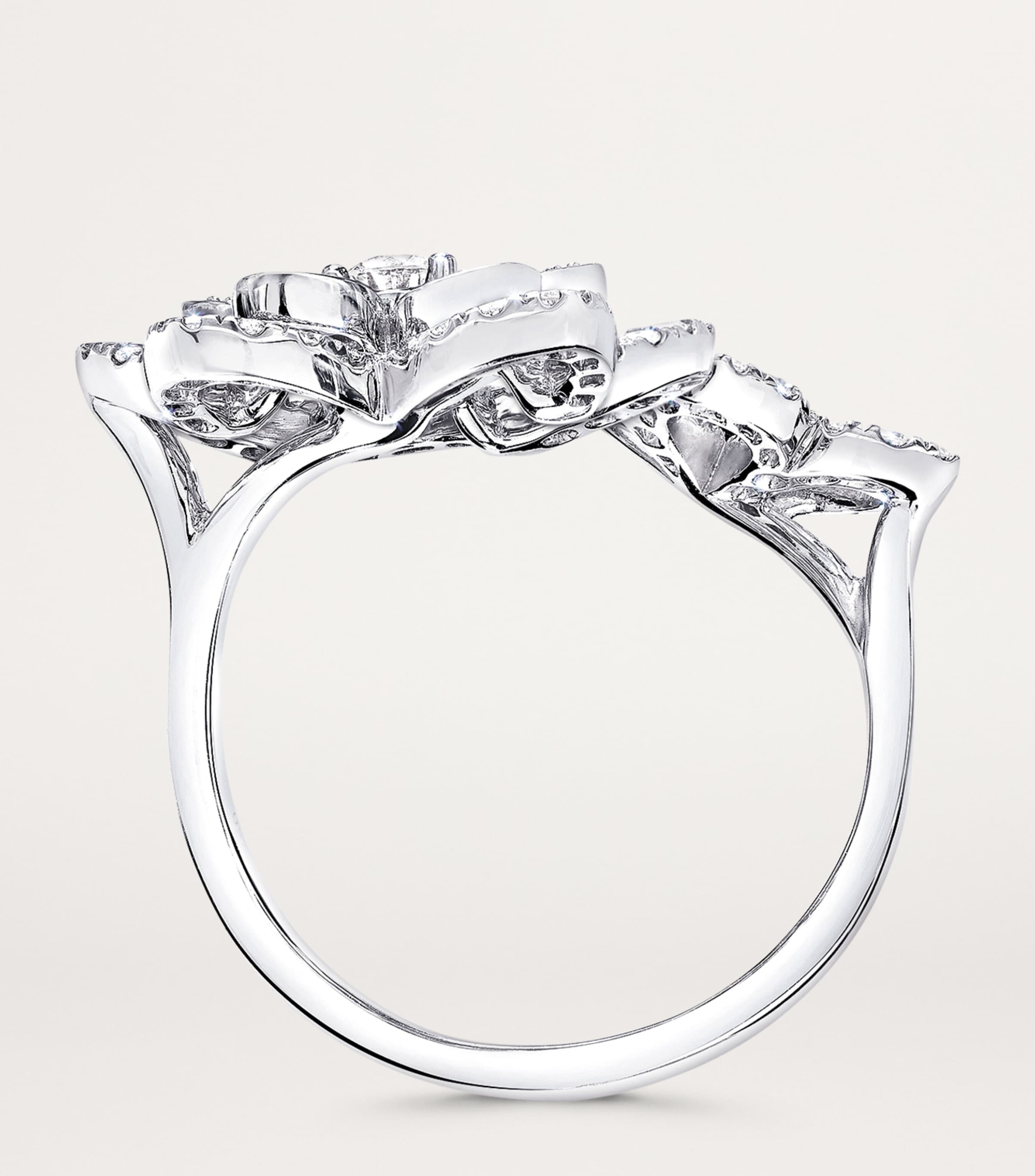 White Gold and Diamond Wild Flower Ring (One Size) WHITE GOLD Image 3