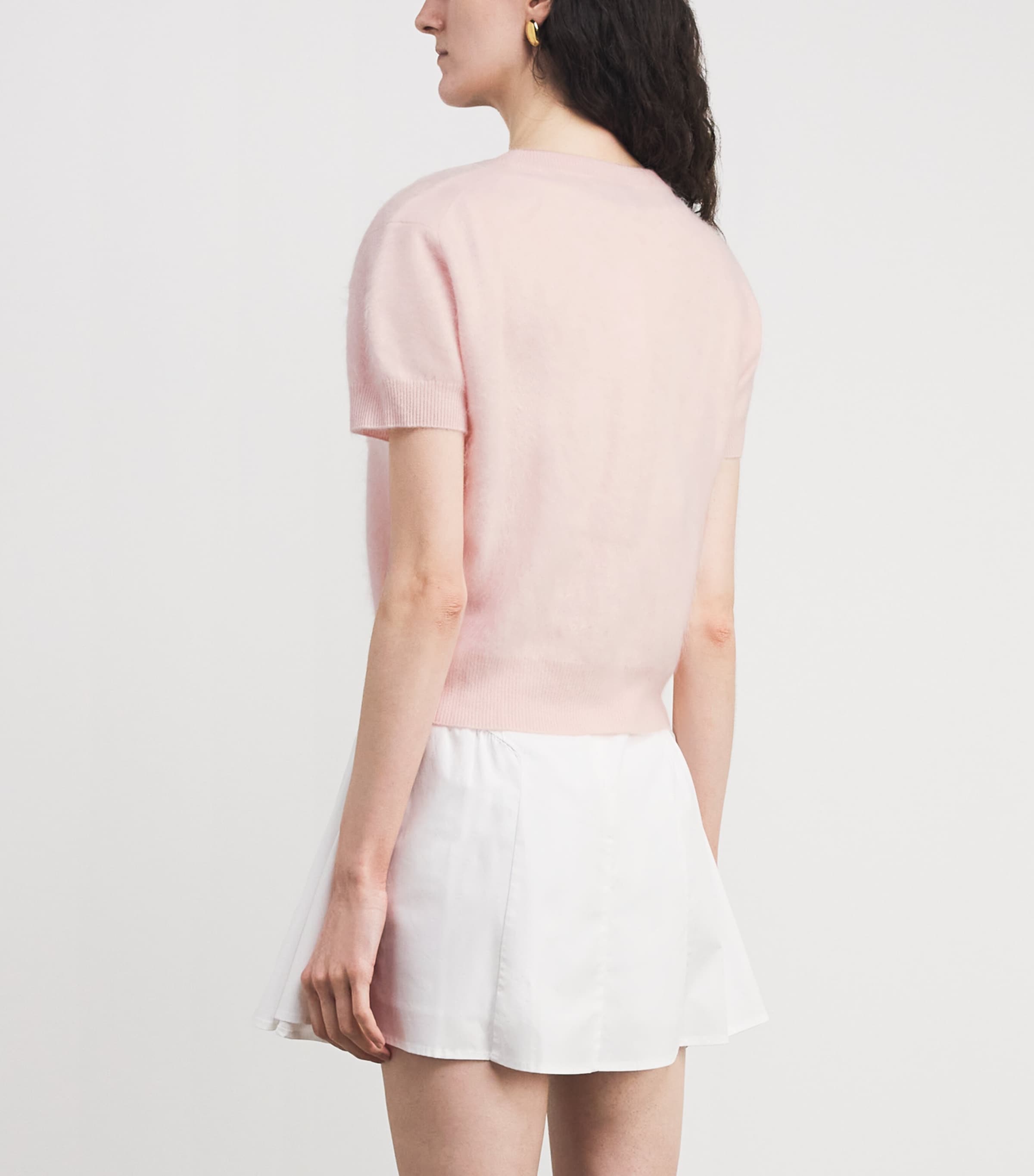Soft Goat Womens Cashmere Short-Sleeve Cardigan Powder Image 5