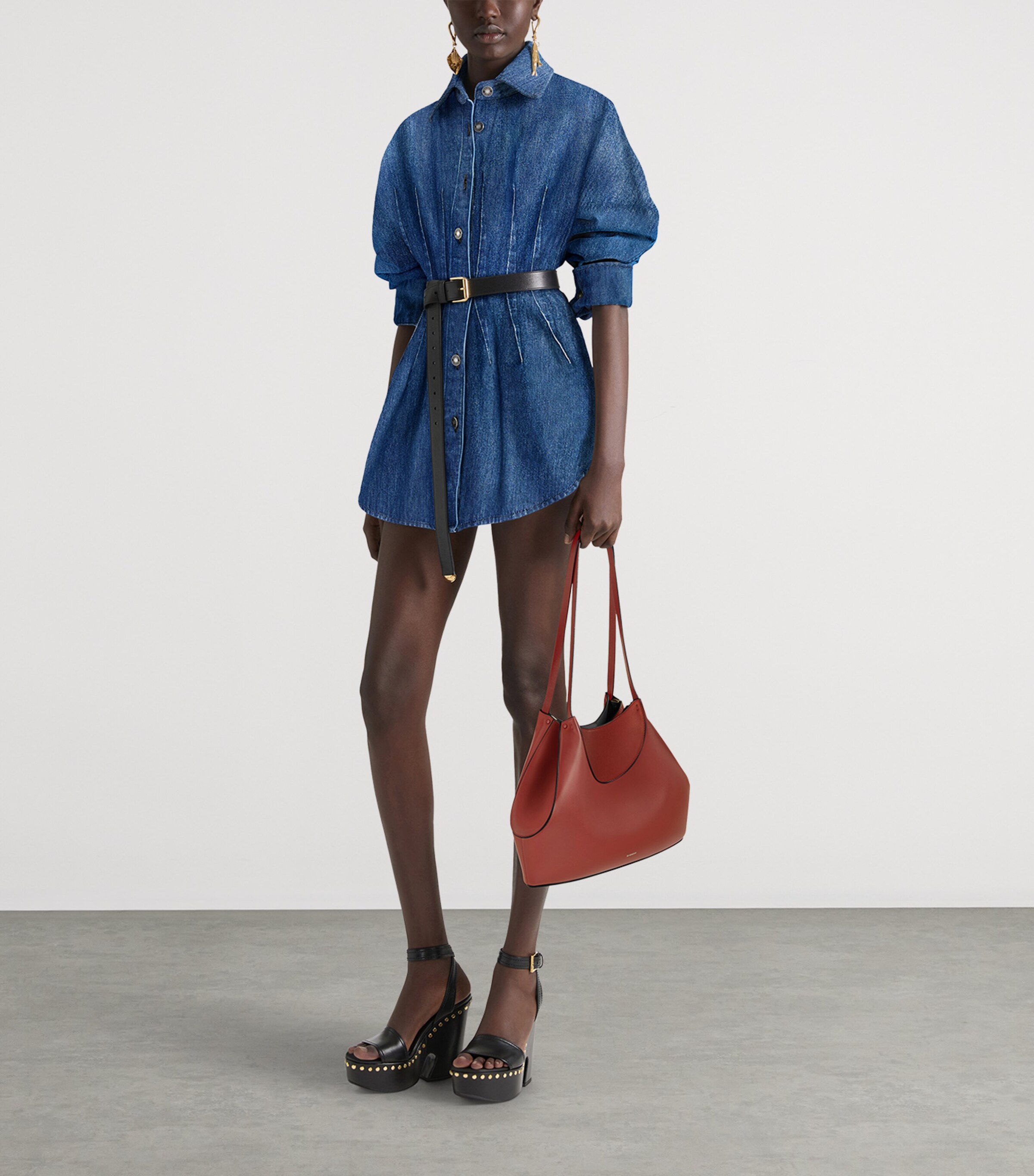 Small Leather Facet Shoulder Bag TERRACOTTA Image 2