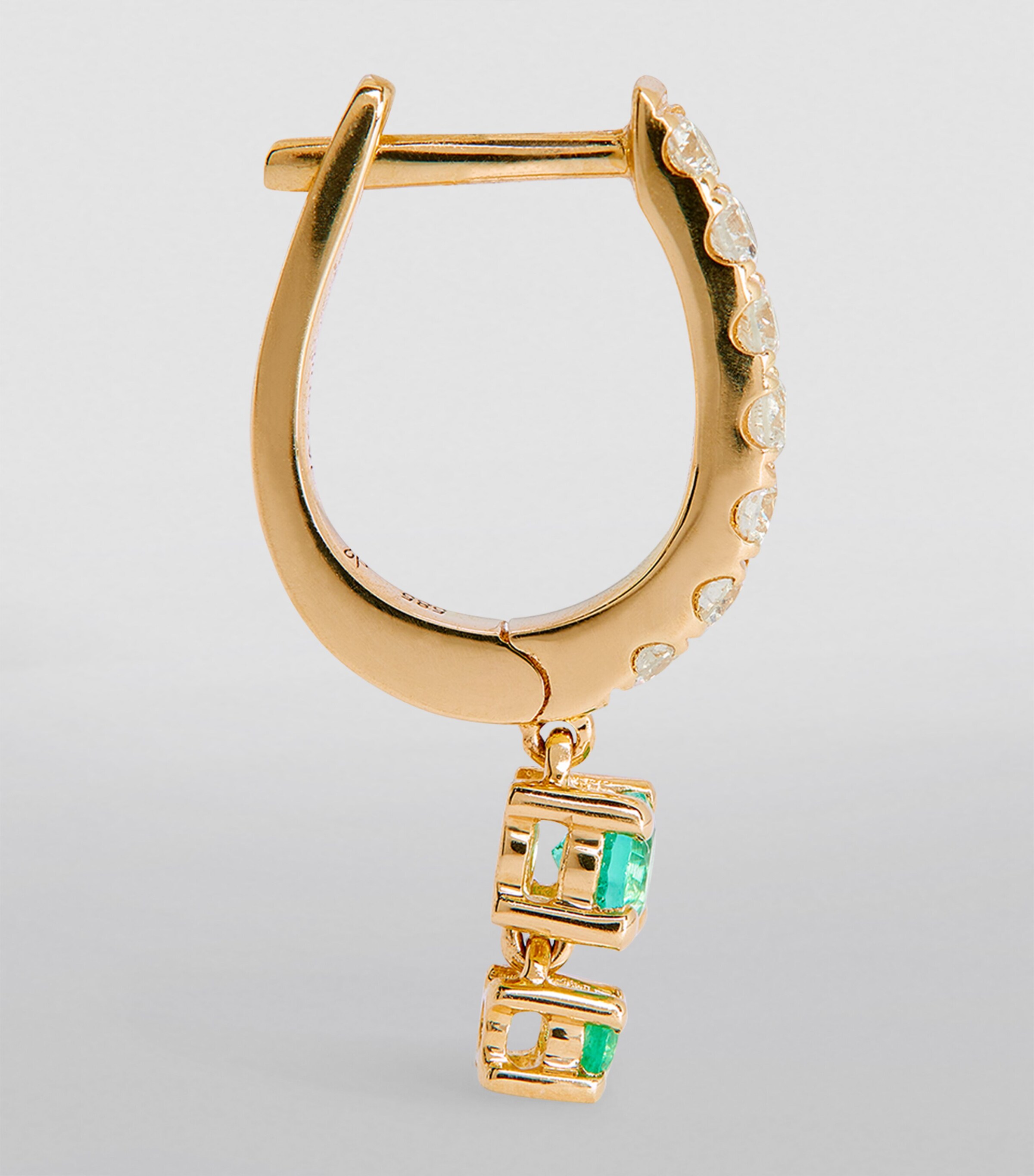 Jacquie Aiche Yellow Gold, Diamond and Emerald Mini Hoop Single Earring Yellow Gold Image 3
