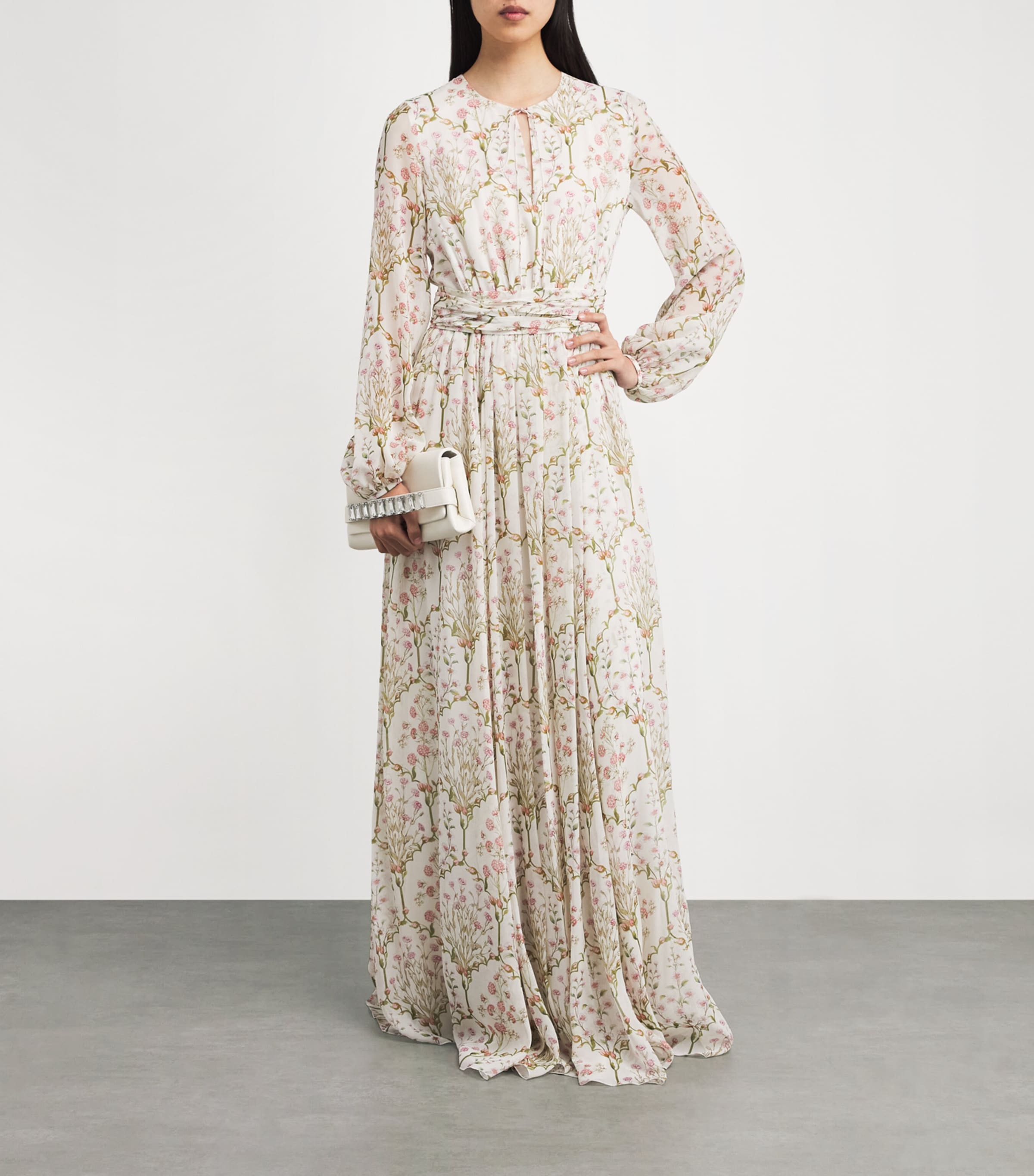 Silk-Georgette Belted Gown P068 IVORY Image 2