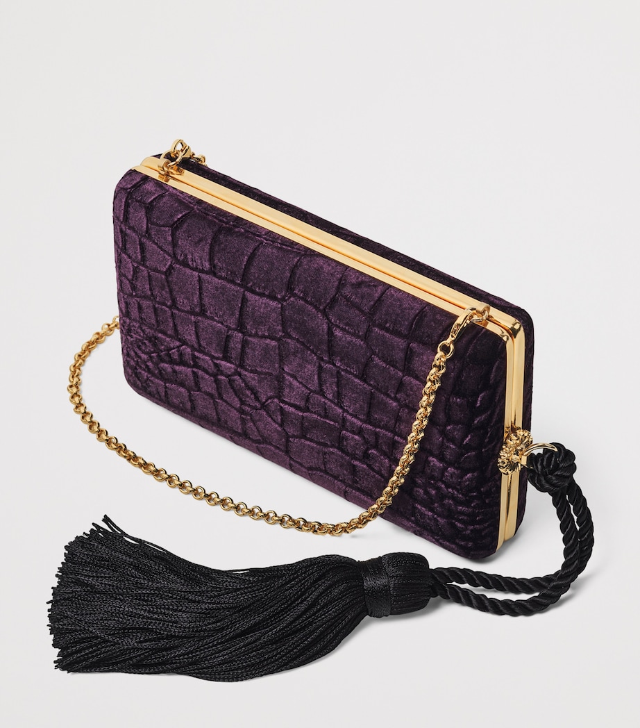 Velvet Croc-Embossed Paloma Box Clutch Bag FIG Image 3