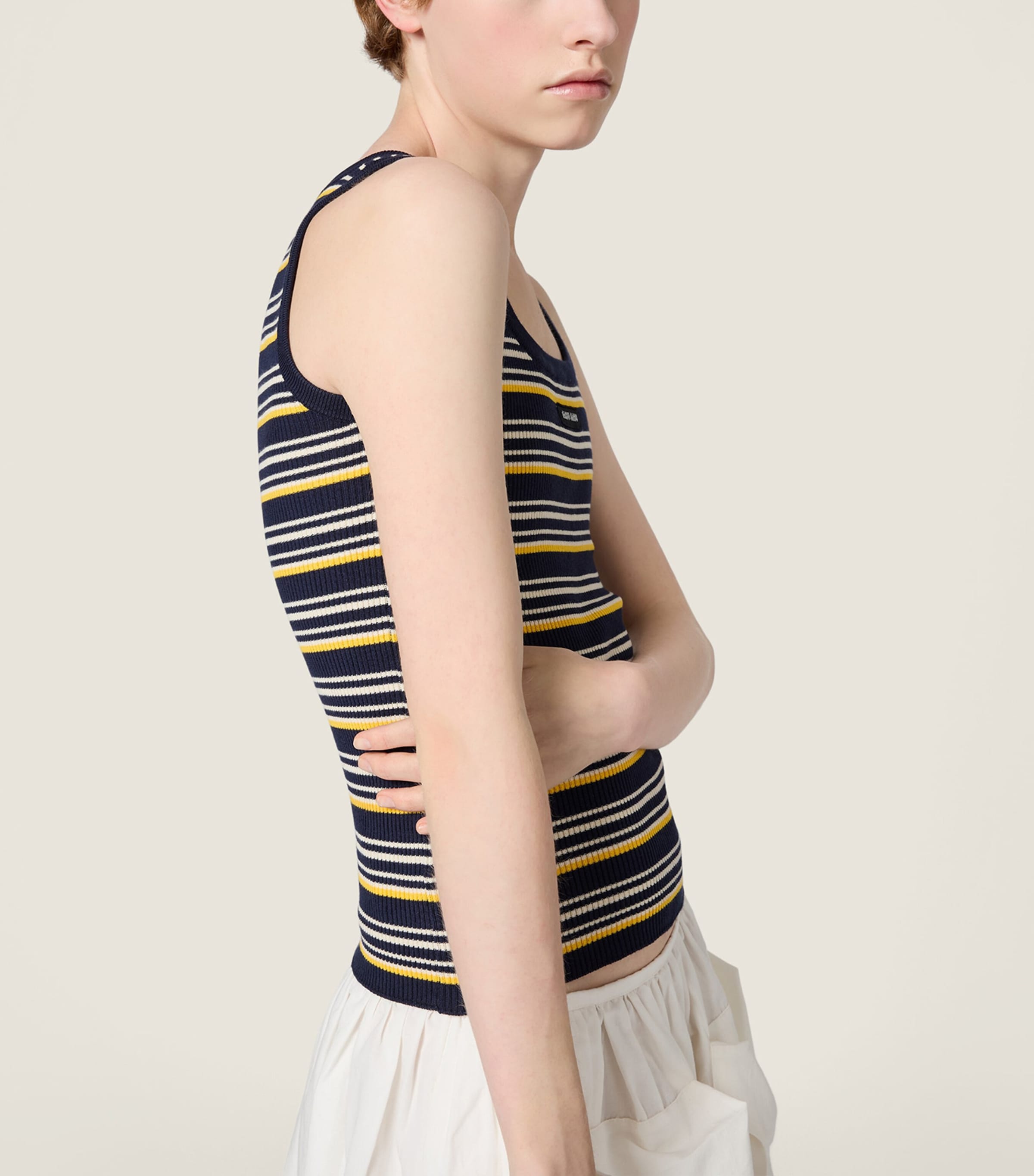 Miu Miu Womens Cotton Stripe Tank Top Blue Image 4
