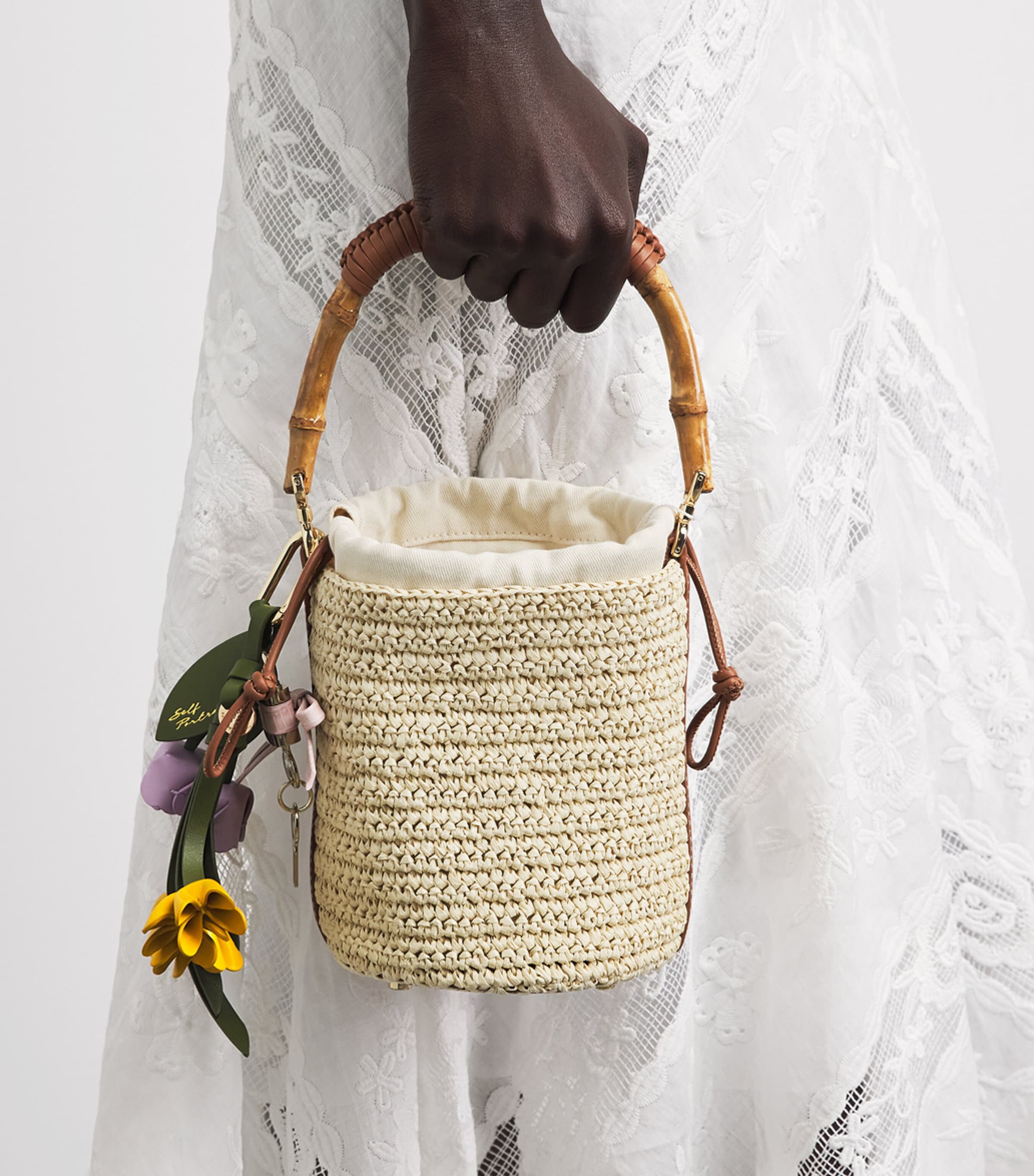 Self-Portrait Mini Raffia Bucket Bag Brown Image 4