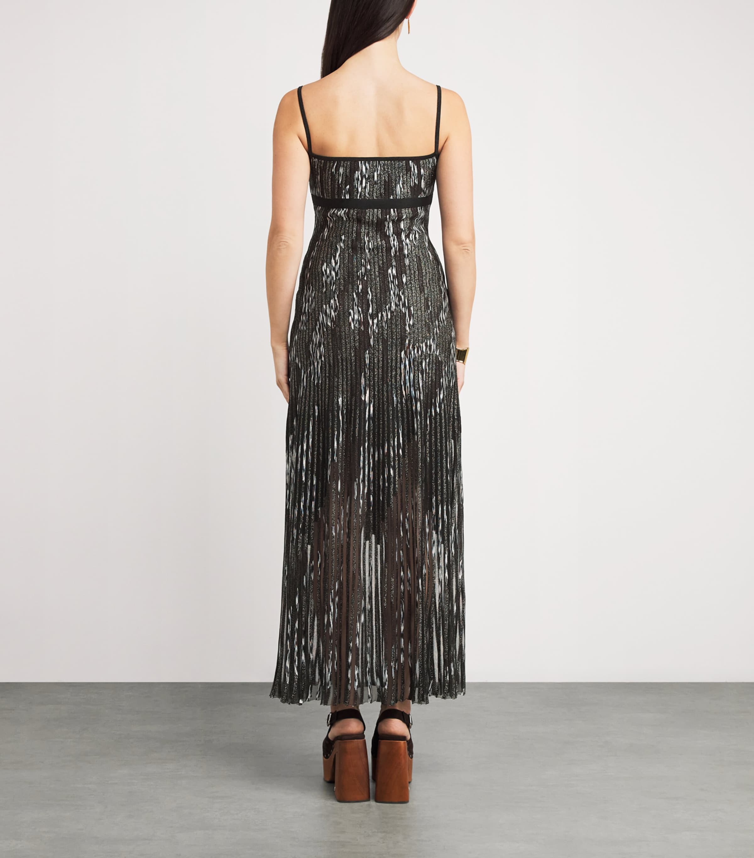 Metallic Ribbed Maxi Dress SM9T2 BLCK/BRWN/WHT Image 3