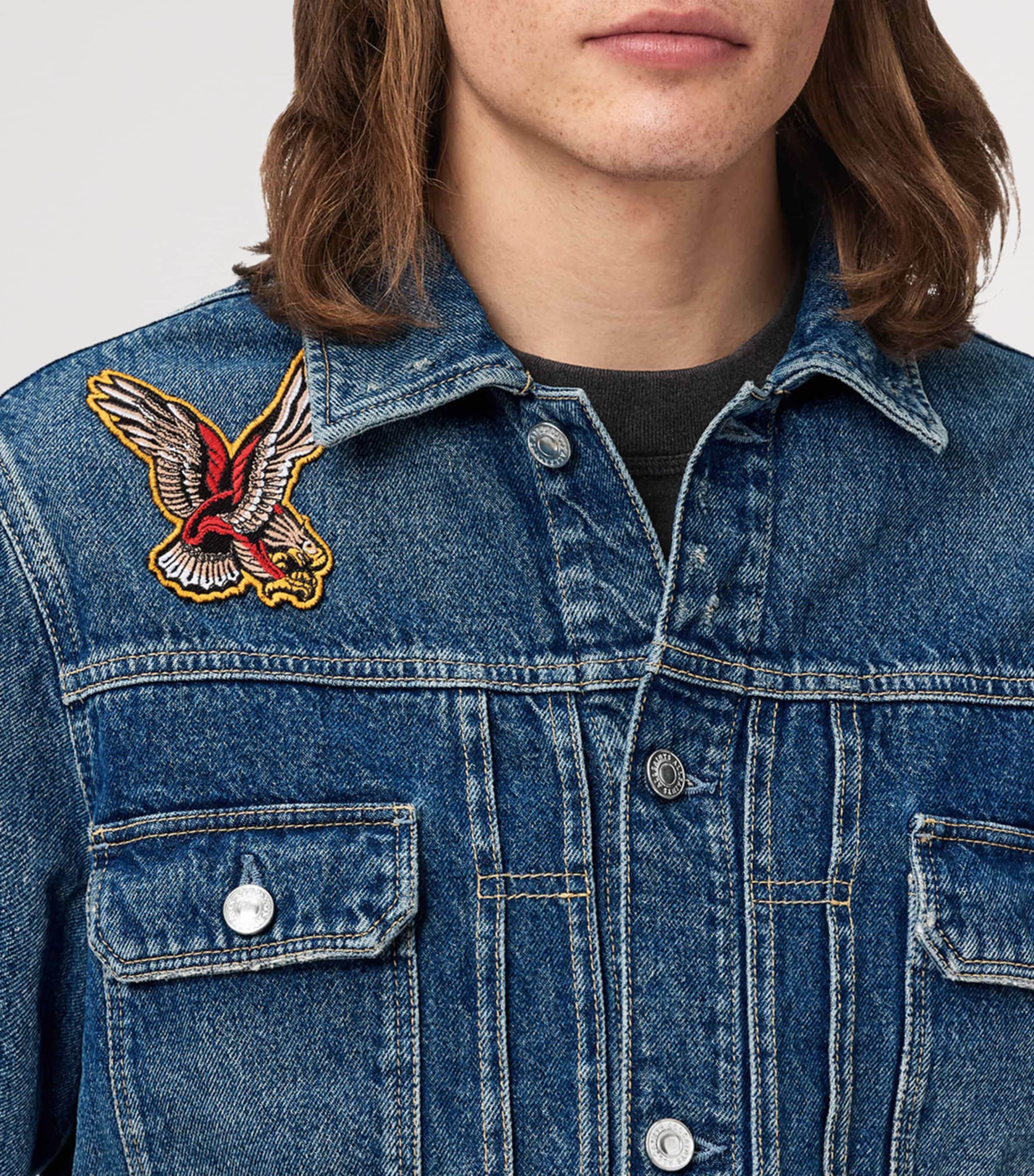 AllSaints Mens Exile Patch Denim Jacket Washed Indigo Image 5