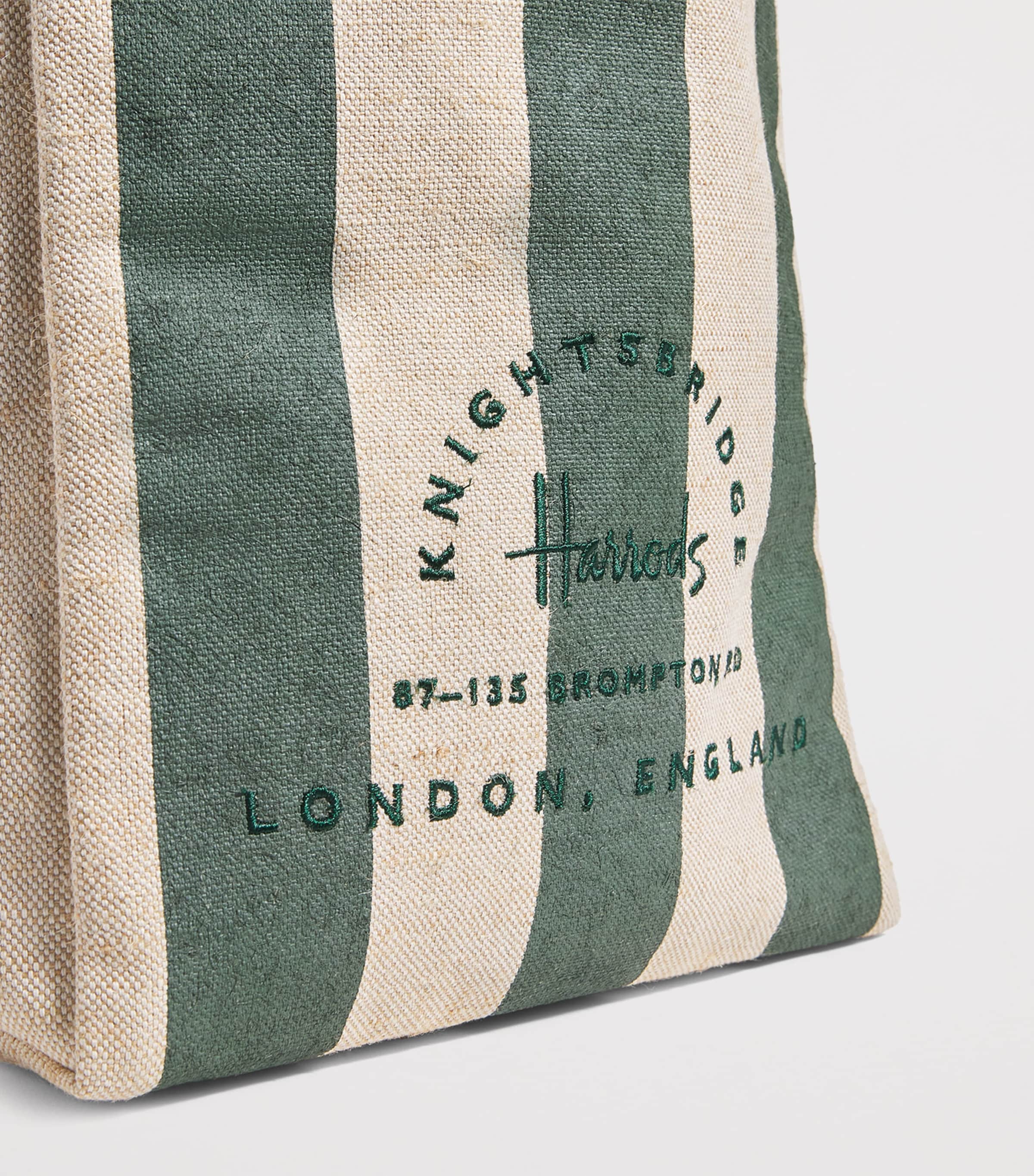 Jute Striped Logo Tote Bag GREEN Image 4