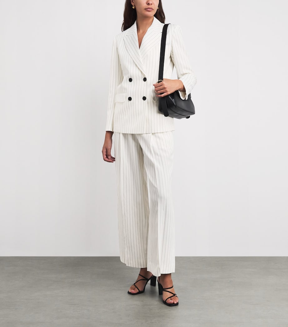 Sandro Paris Womens Stripe Double-Breasted Blazer Ecru / Black Image 2