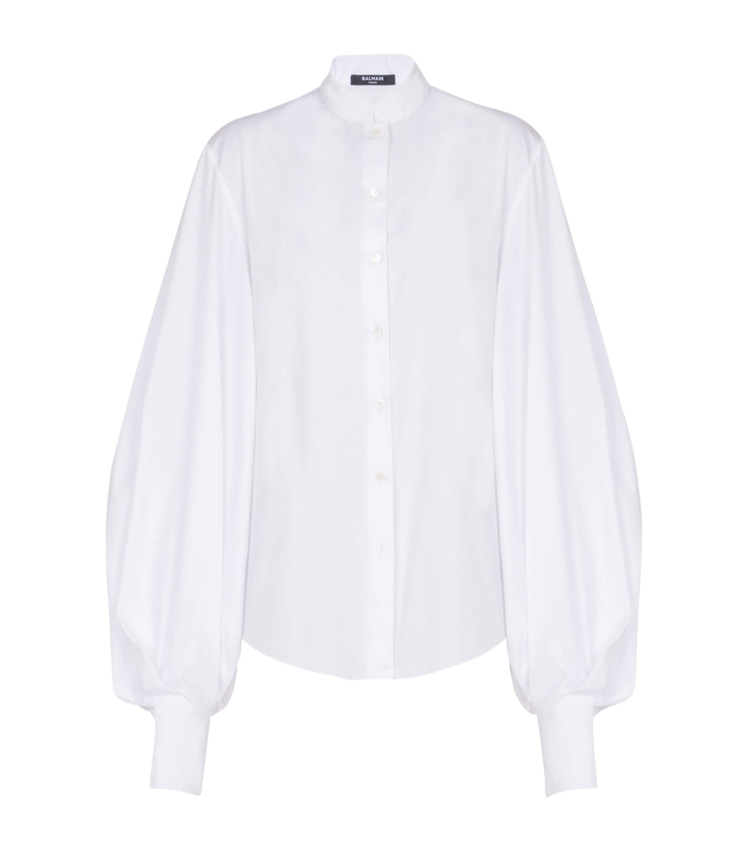Balmain Cotton Puff-sleeve Poplin Shirt In White