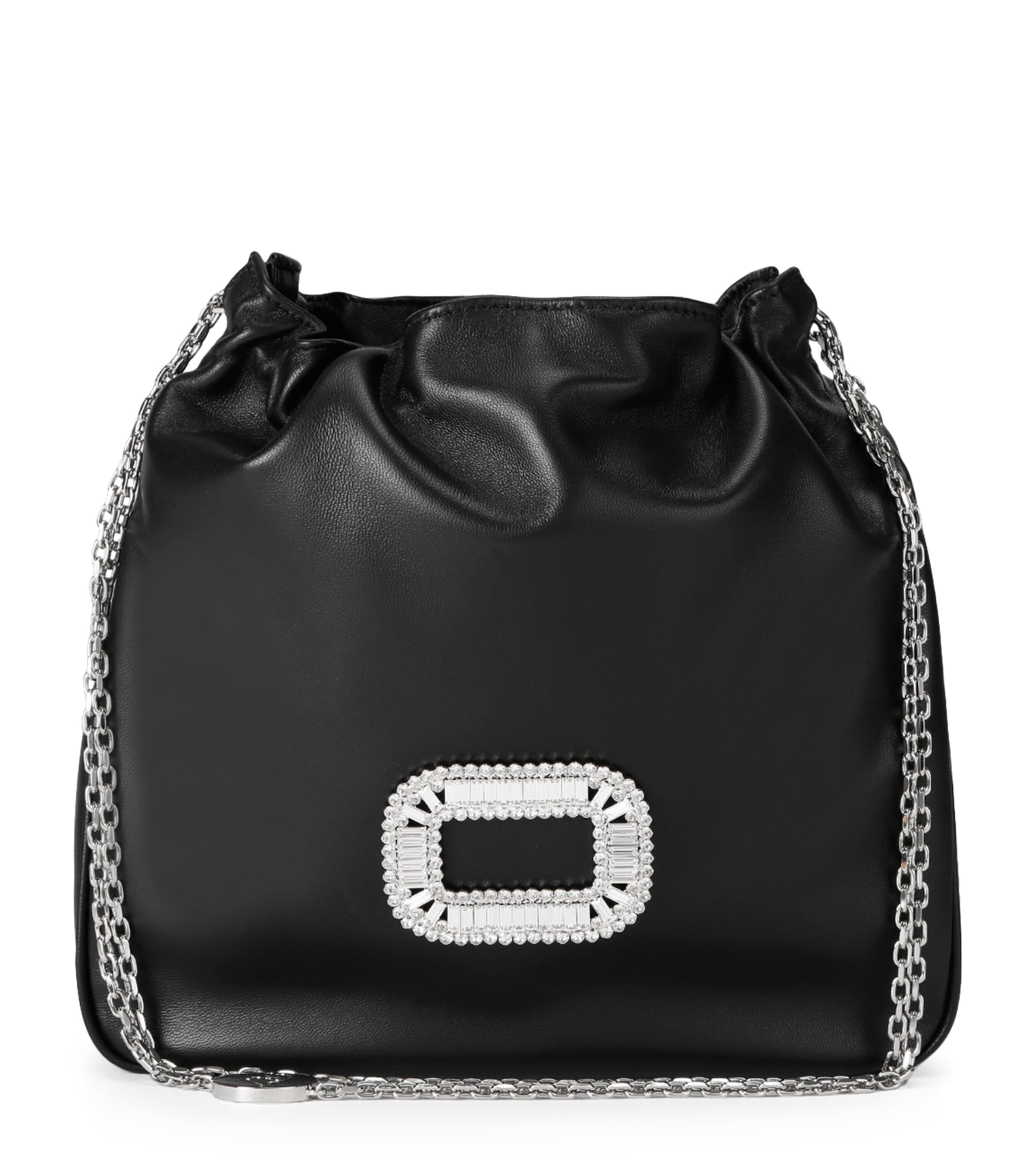Roger Vivier Mini Leather Pilgrim Bucket Bag In Black